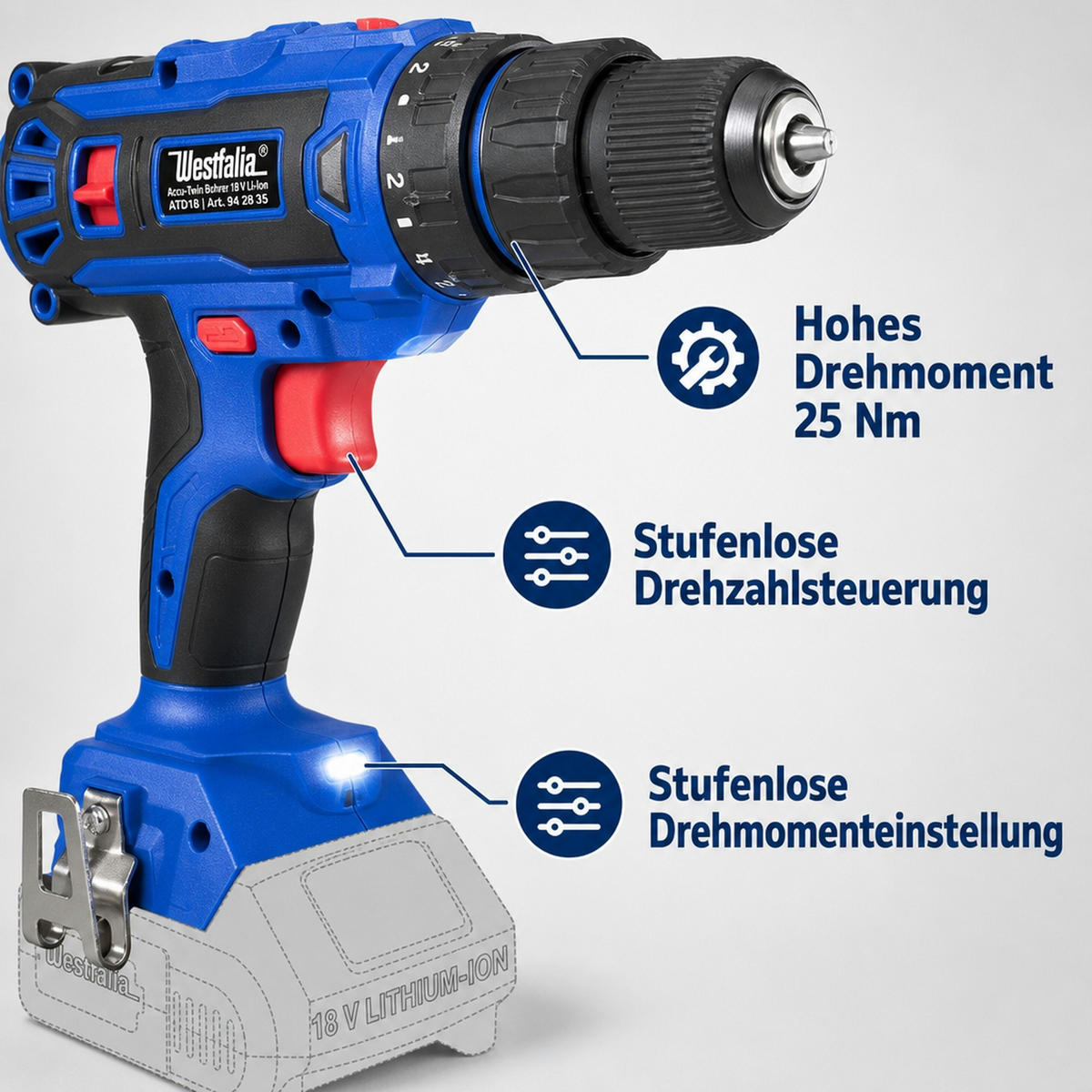 BOHRER Accu-Twin 18 V Li-Ion ATD18 (Ohne Akku und Ladegerät) - Blau, Kunststoff (2.4/2.1/1cm) - Westfalia