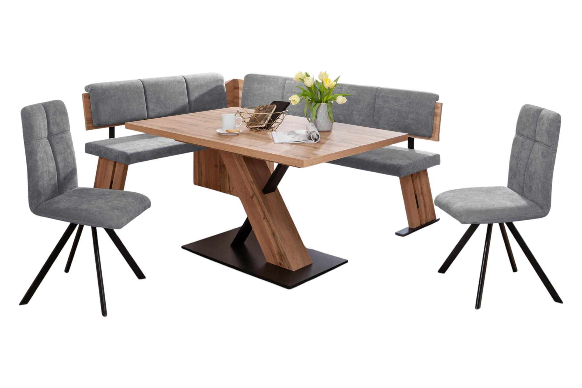 58aufmkessel Eckbankgruppe Eiche, Grau 180x87x140 cm