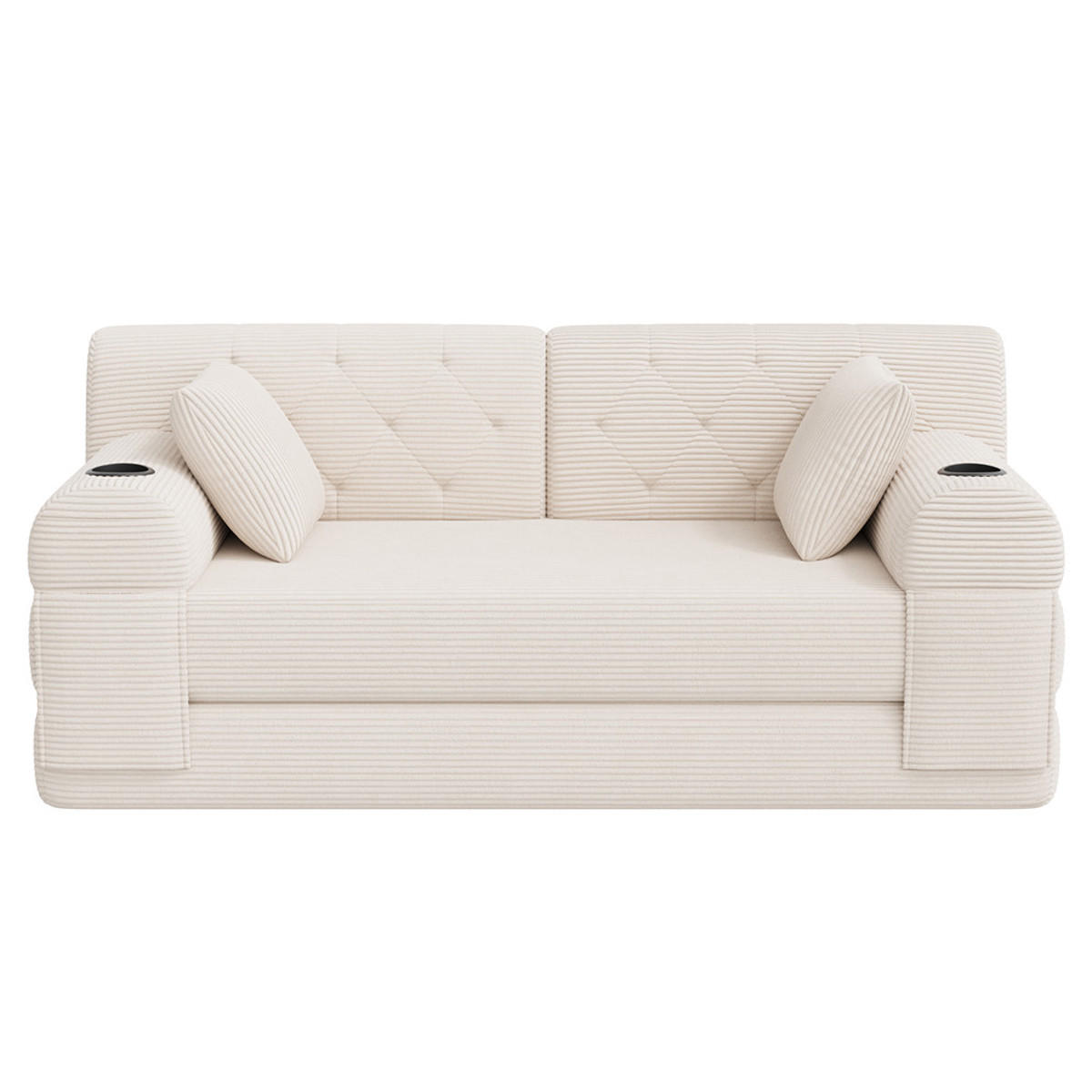 SCHLAFSOFA 2-Sitzer Cord Lounge mit Taschen & Getränkehaltern, Beige - Beige, Textil (168/81/80cm) - Kaket