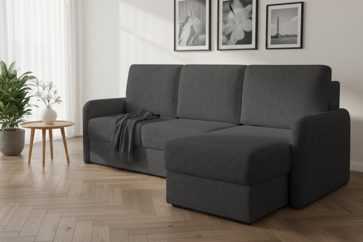 ECKSOFA BIANCO 215 cm breit in Stoff Anthrazit rechts - Anthrazit, Holzwerkstoff/Textil (215/145cm) - Deine Möbel 24