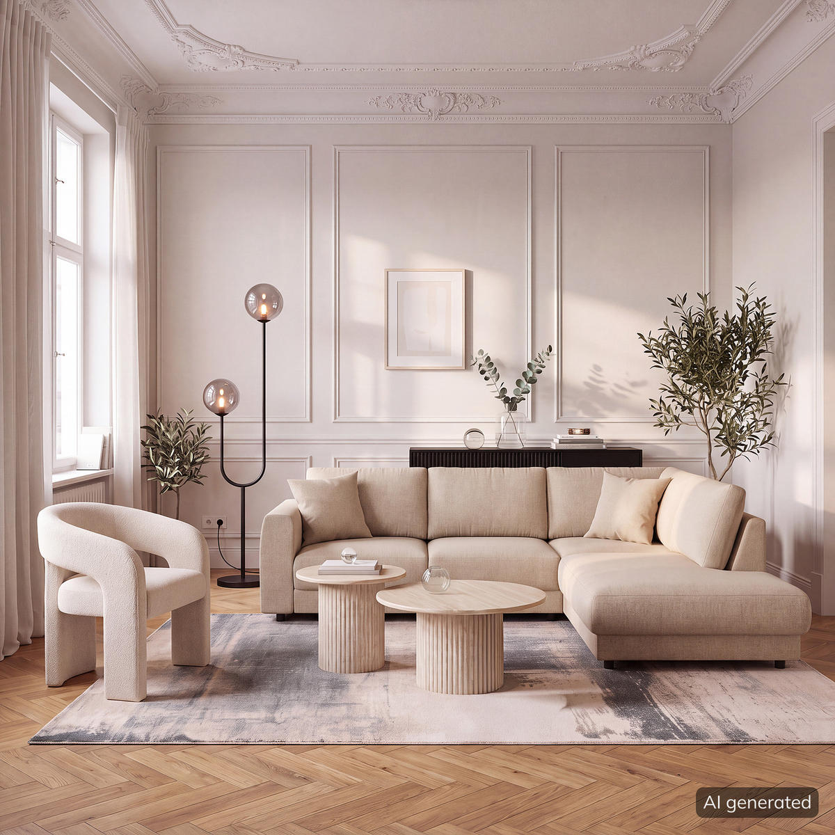 ECKSOFA mit Ottomane - Beige/Schwarz, Holz/Kunststoff (267/254cm) - home24