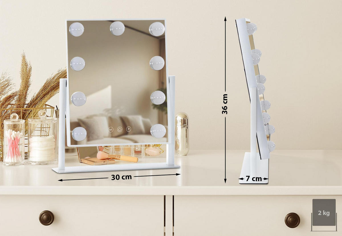 SCHMINKSPIEGEL eckig 30/7/36 cm Kunststoff weiß - Weiß, Kunststoff (30/36/7cm) - CLP