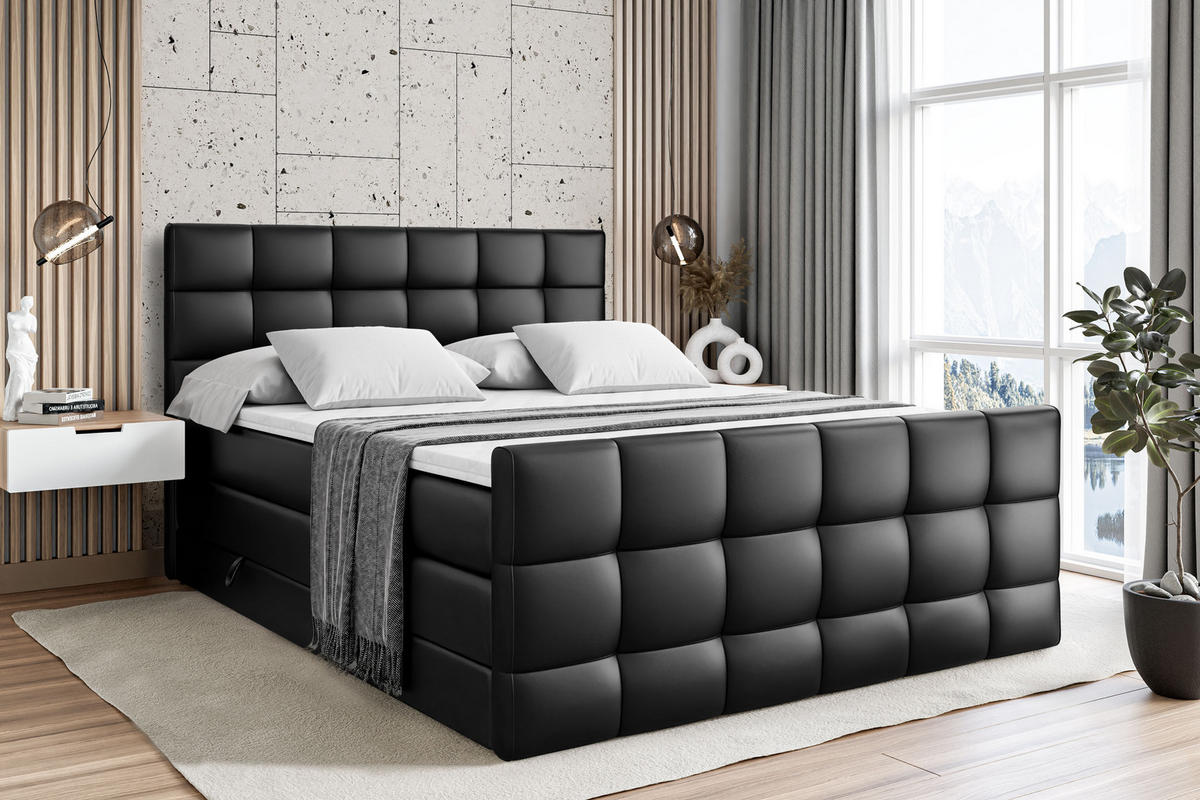 BOXSPRINGBETT APO-Z KING - 140 x 200 - H3/H4 - Schwarz Hochglanz - Schwarz, Holzwerkstoff (140/200cm) - ALTDECOR