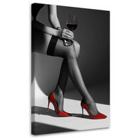 LEINWANDBILD Elegante Frau mit Weinglas in High Heels 40x60cm - Schwarz, Textil (40/60cm) - Feeby