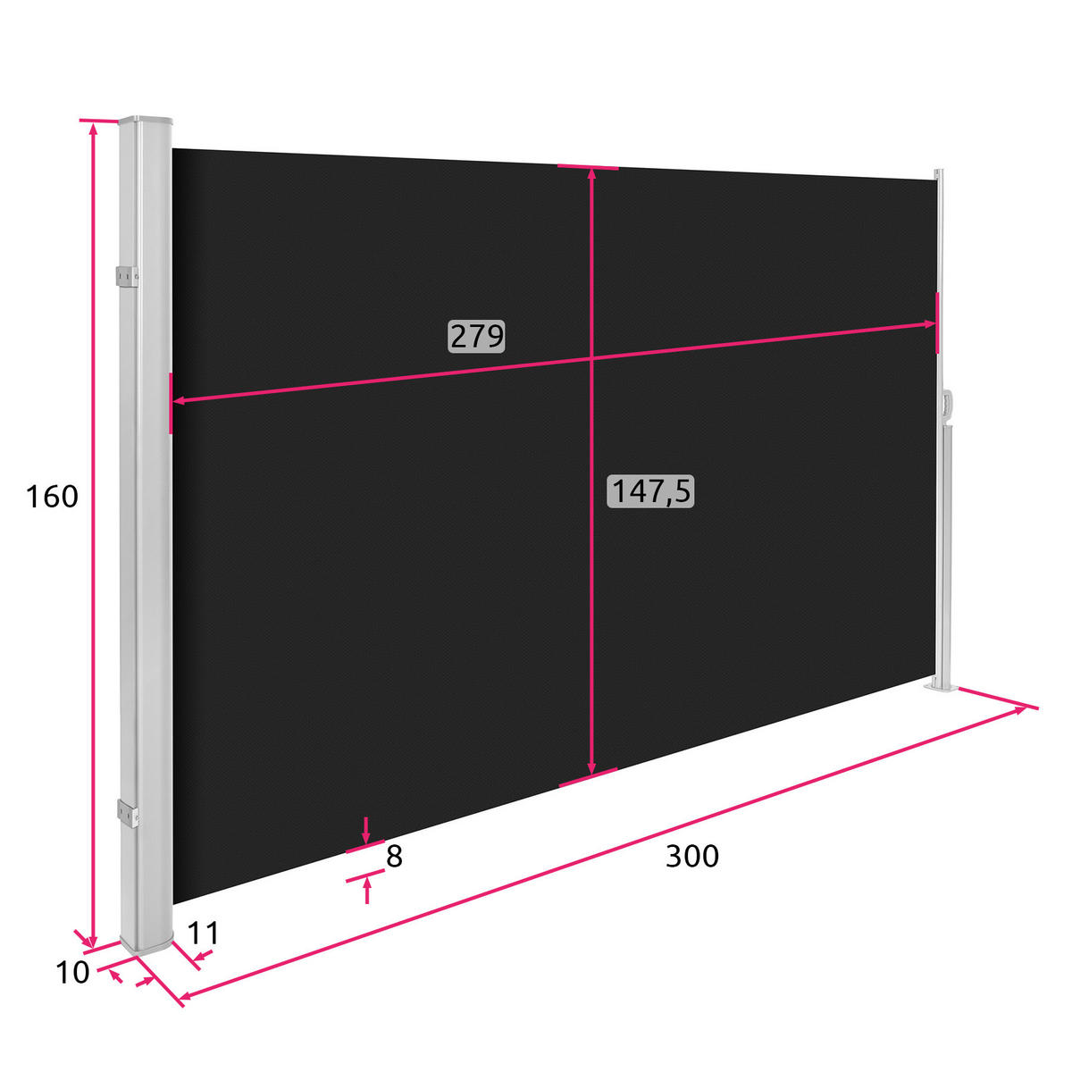 SEITENMARKISE ,160 x 300 cm,schwarz - Schwarz, Textil (160/10cm) - tectake
