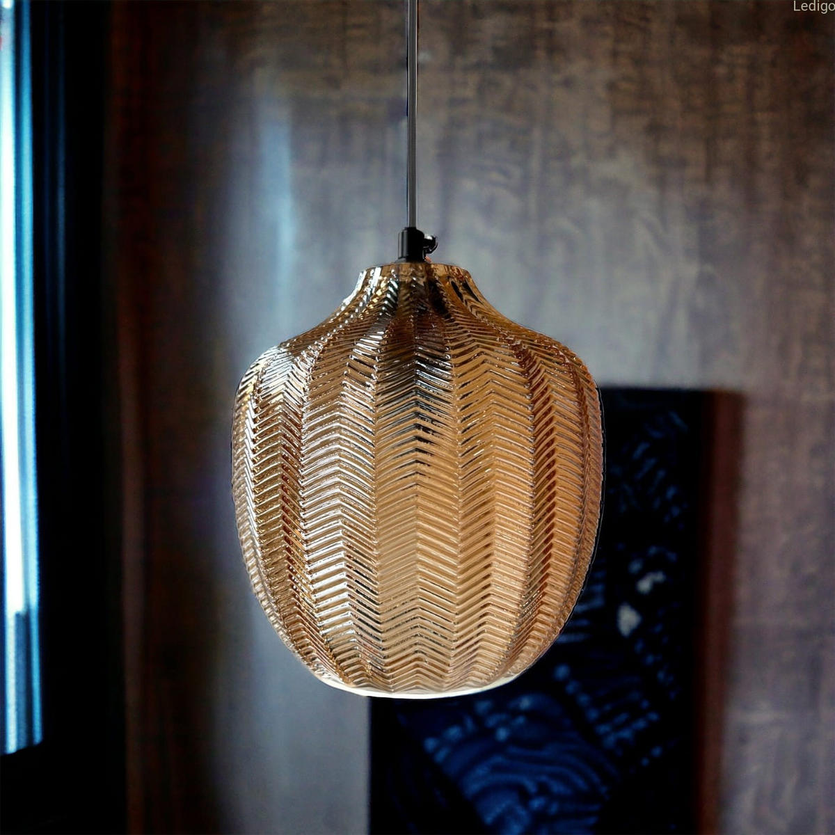 PENDELLEUCHTE Paris - Bernsteinfarben/Schwarz, Glas/Metall (14/14/120cm)
