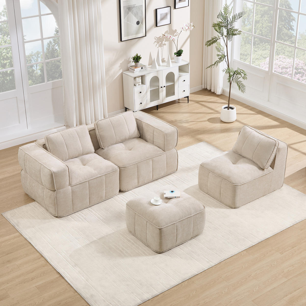 ECKSOFA 271/162/67 cm Beige mit 1 Fußhocker - Beige, Textil (271/162cm) - Oxeza
