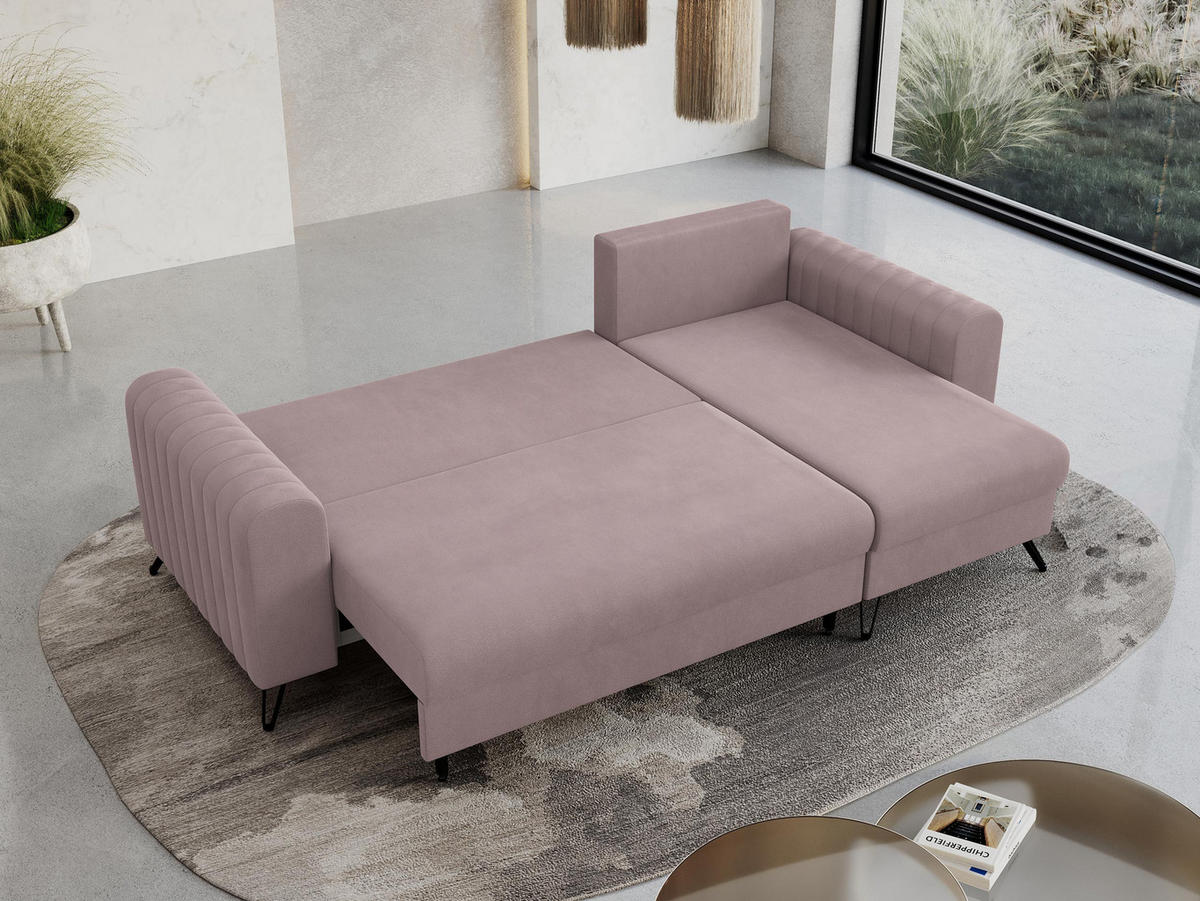 ECKSOFA Axel Samt Rosa - Schwarz/Rosa, Textil/Metall (242/140cm) - MKS