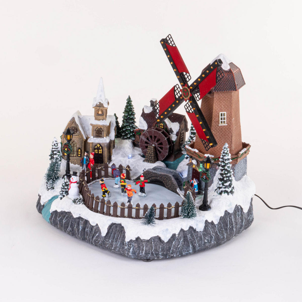 WEIHNACHTSDORF mit beweglicher Windmühle 38/27,5/33 cm - Multicolor, Kunststoff (27.5/33/38cm) - Fééric Lights and Christmas