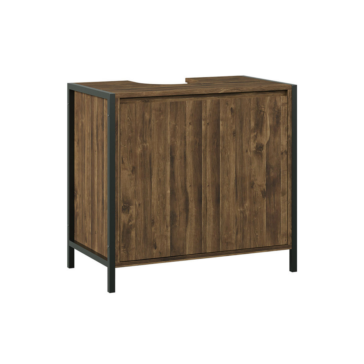WASCHBECKENUNTERSCHRANK Naola Eiche/Schwarz 70 x 65 cm mit 2 geschlossenen Ablagefächern - Eichefarben/Schwarz, Holzwerkstoff (70/65/40cm) - Vicco