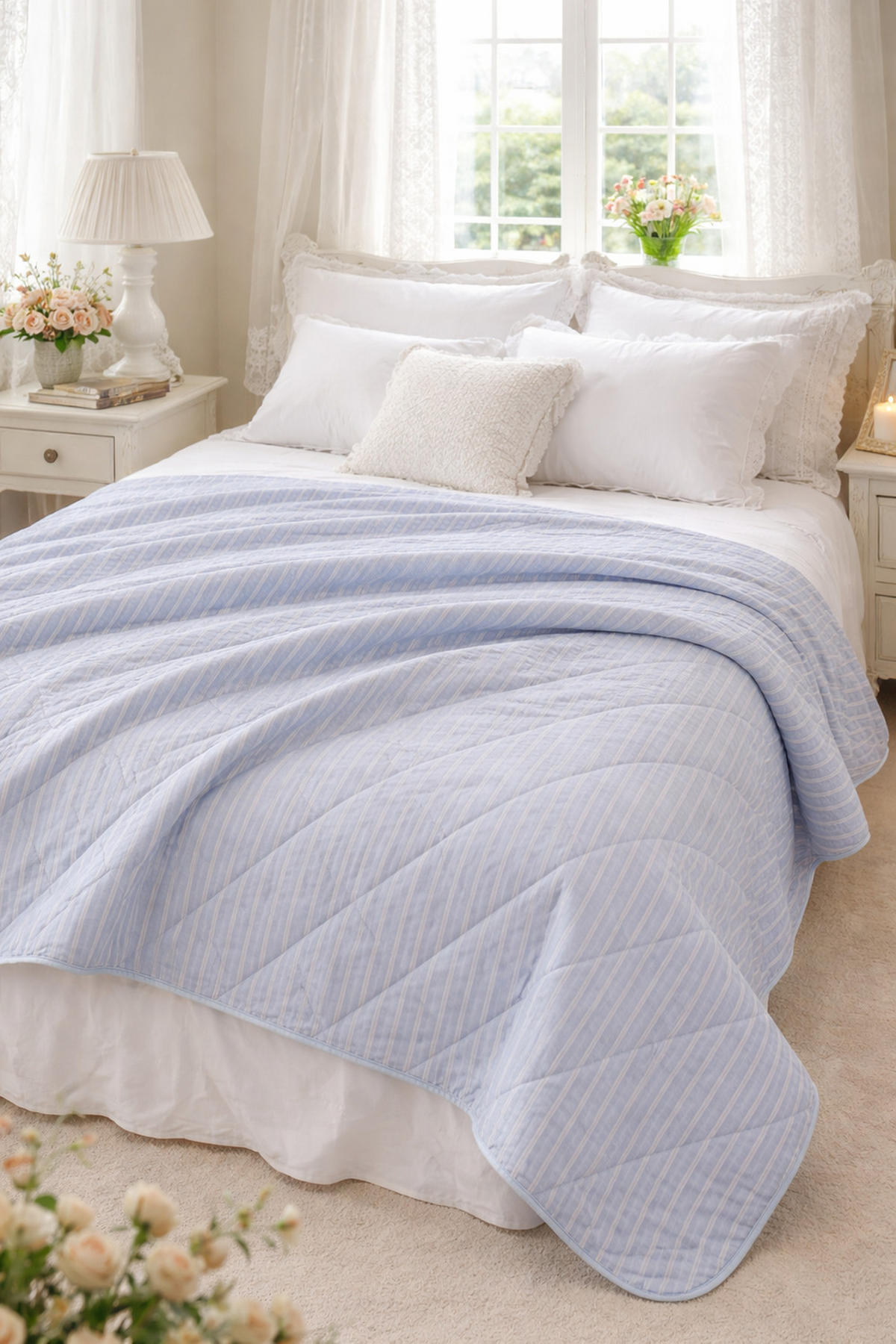 WOHNDECKE Baumwolle 140x180 cm Quilt-Optik – Gesteppt, Weich & Modern - Blau, Naturmaterialien (140/180cm) - AU Maison