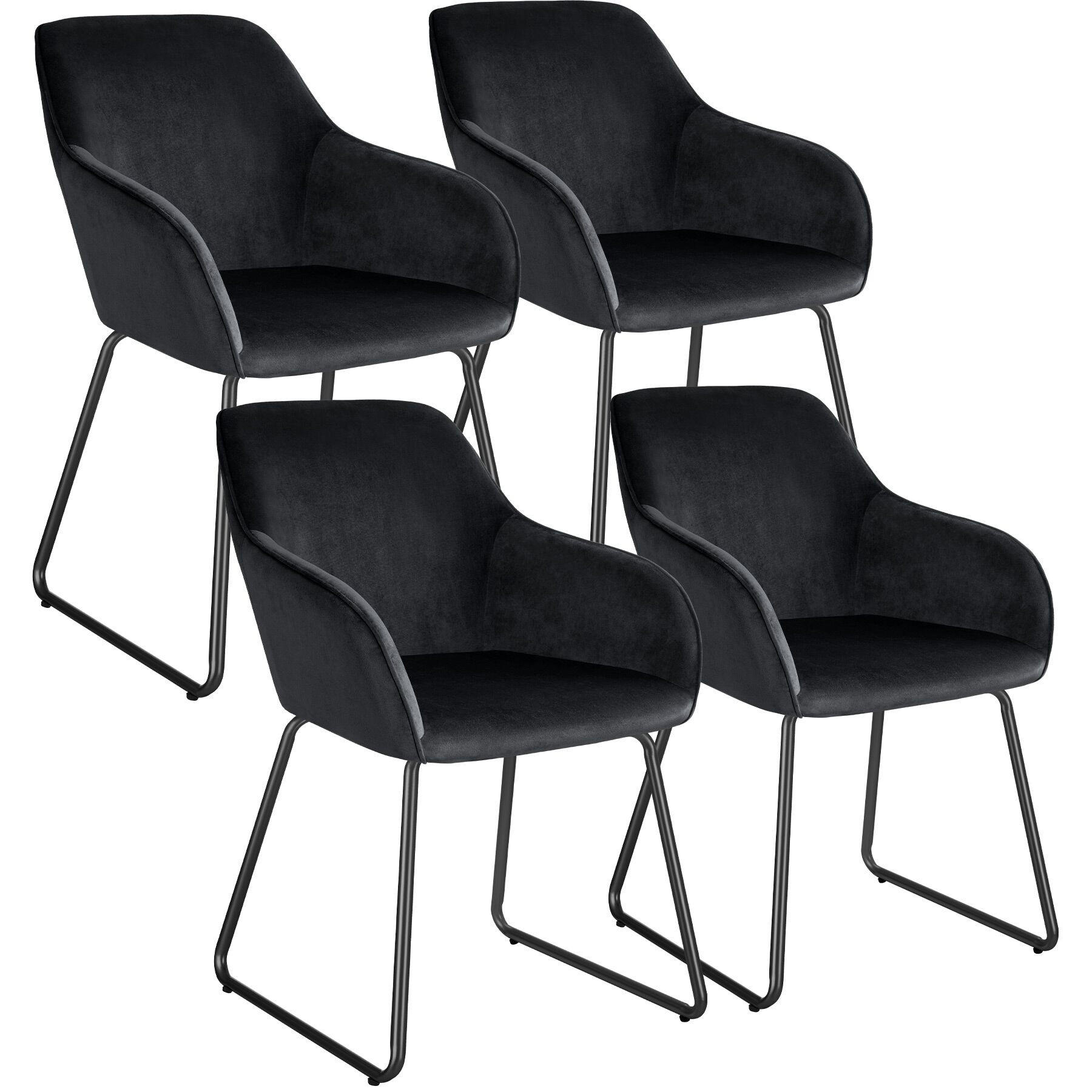 ESSZIMMERSTUHL Jeane,57 x 61 x 85,5 cm, Belastbarkeit 120 kg,Samtoptik schwarz/schwarz - Schwarz, Kunststoff (57/85.5/61cm) - tectake