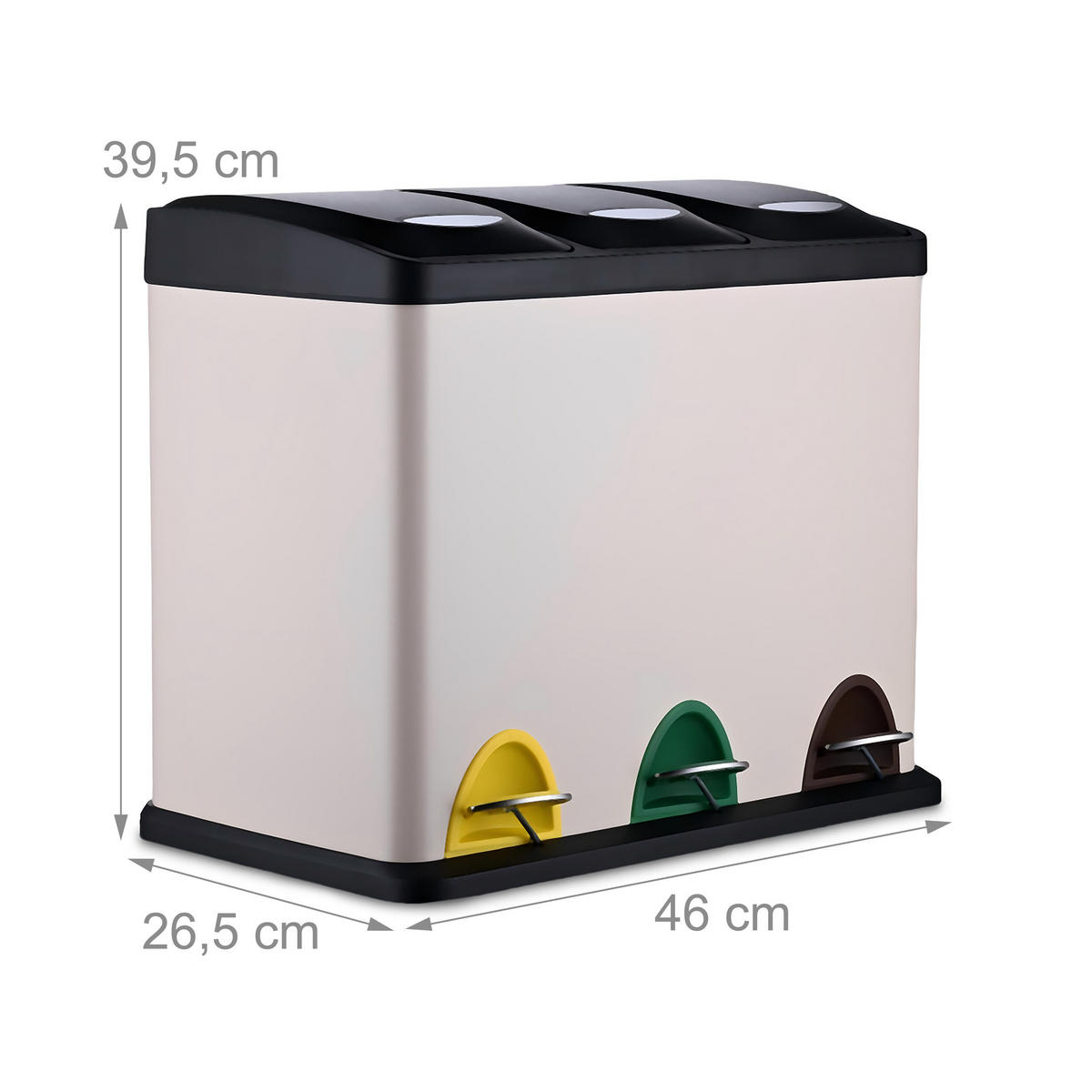 MÜLLEIMER 3x8l - Beige, Kunststoff/Metall (46/39.5/26.5cm) - Relaxdays