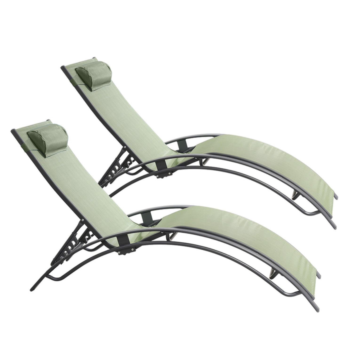 LIEGESTÜHLE Cali aus Stahl Grau 2er-Set + Tisch - Grau, Metall (81/59/157cm) - Concept Usine