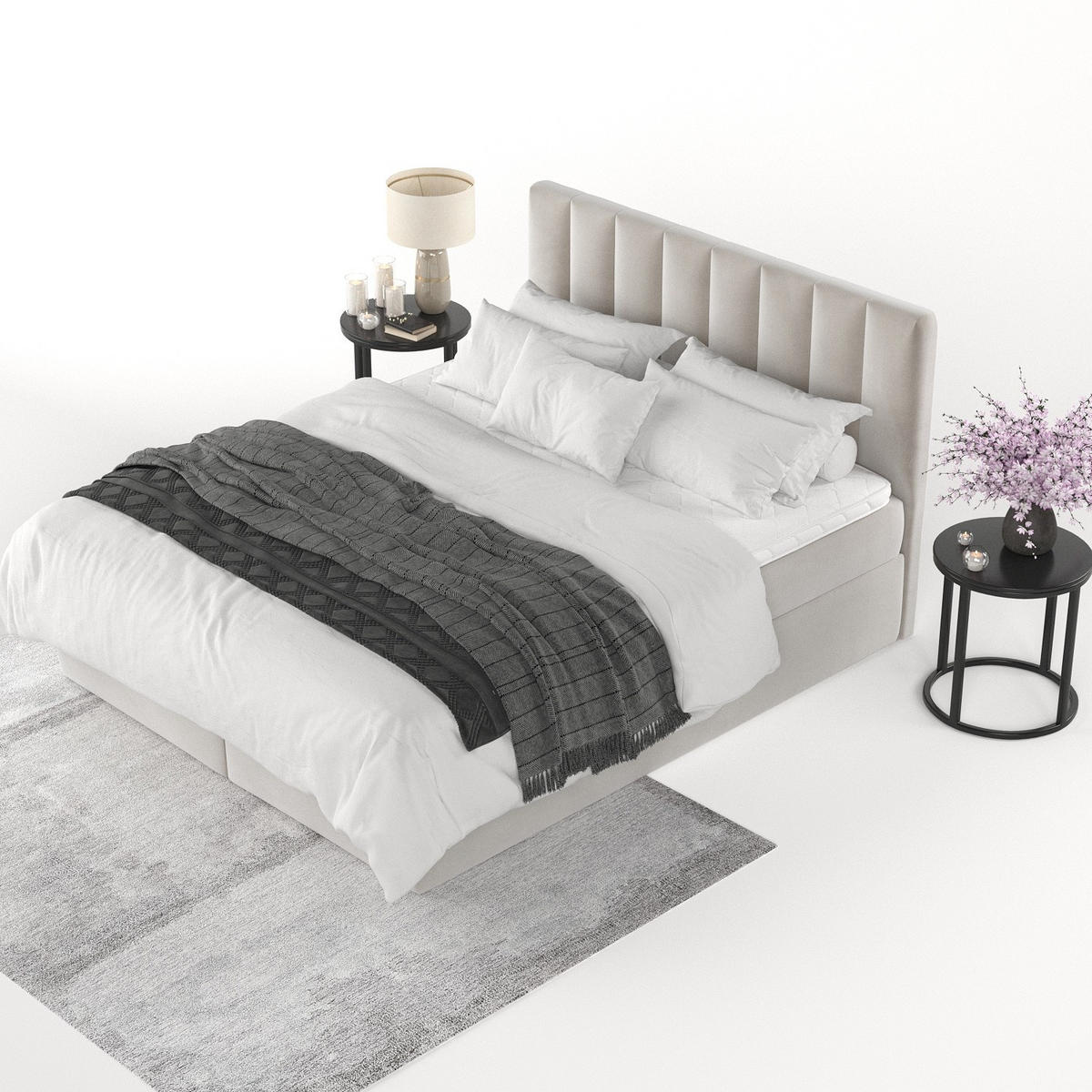 BOXBETT Lusso 200/200 cm Hellbeige im Paros Stoff - Beige/Schwarz, Holz/Holzwerkstoff (200/200cm) - AltaBeds