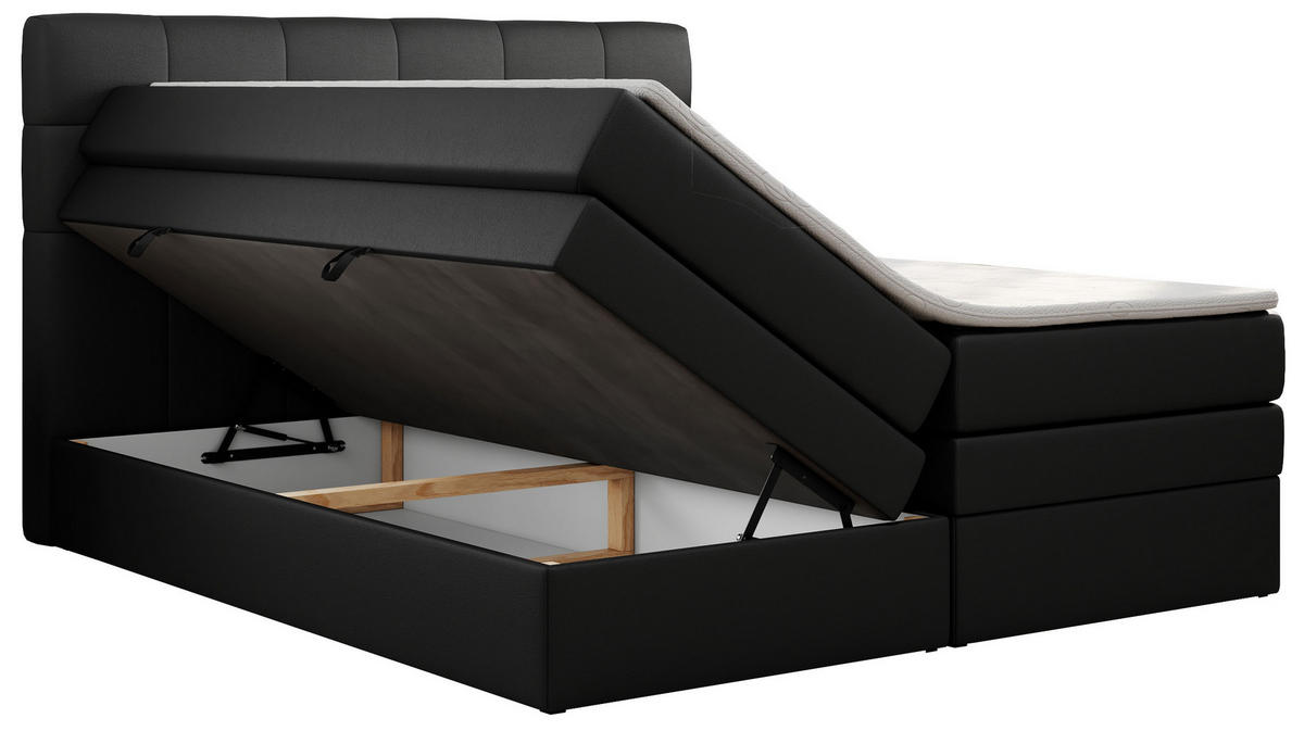 BOXSPRINGBETT LUKA KING 200/200 Schwarz Kunstleder - H4 - Schwarz, Holz/Textil (200/200cm) - MKS