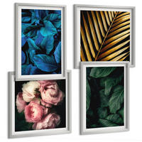 BILDER SET 4er Set - 50x50 cm & 40x60 cm Silberner Rahmen - Blätter und Blüten in verschiedenen Farben - Silberfarben, Kunststoff (50/50cm) - TULUP