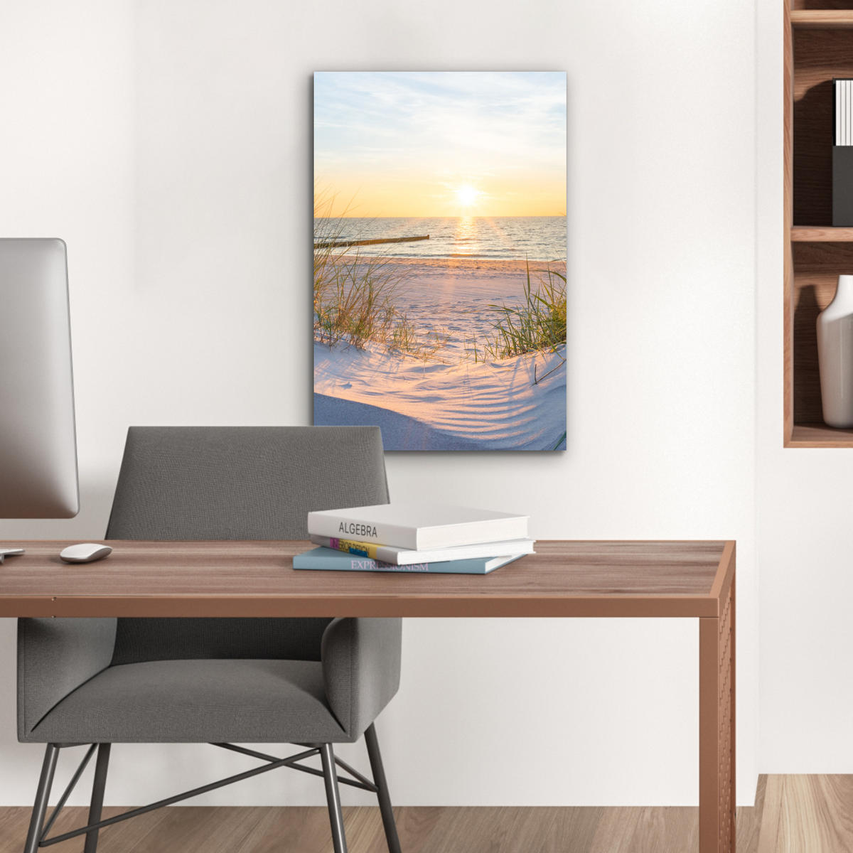 METALLBILD Strand - Sonne - Düne - Gras - Sand - Horizont 40x60 cm - Hellblau, Metall (40/60cm) - MuchoWow