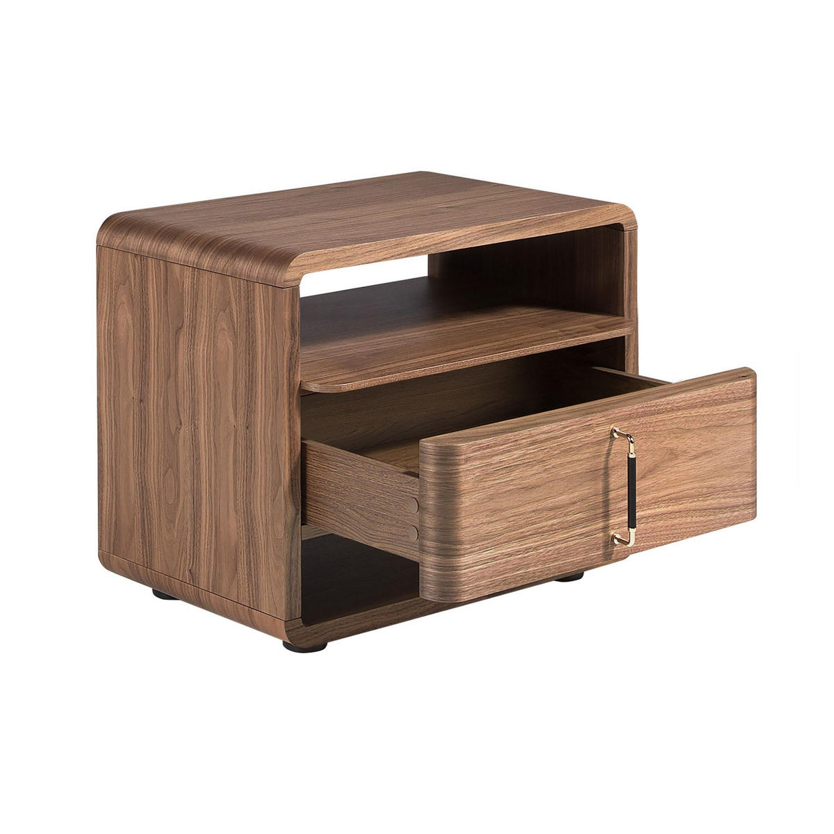 NACHTSCHRANK aus Nussbaum und PVC 60/43/50 cm - Goldfarben/Nussbaumfarben, Leder/Holz (60/50/43cm) - ANGEL CERDA