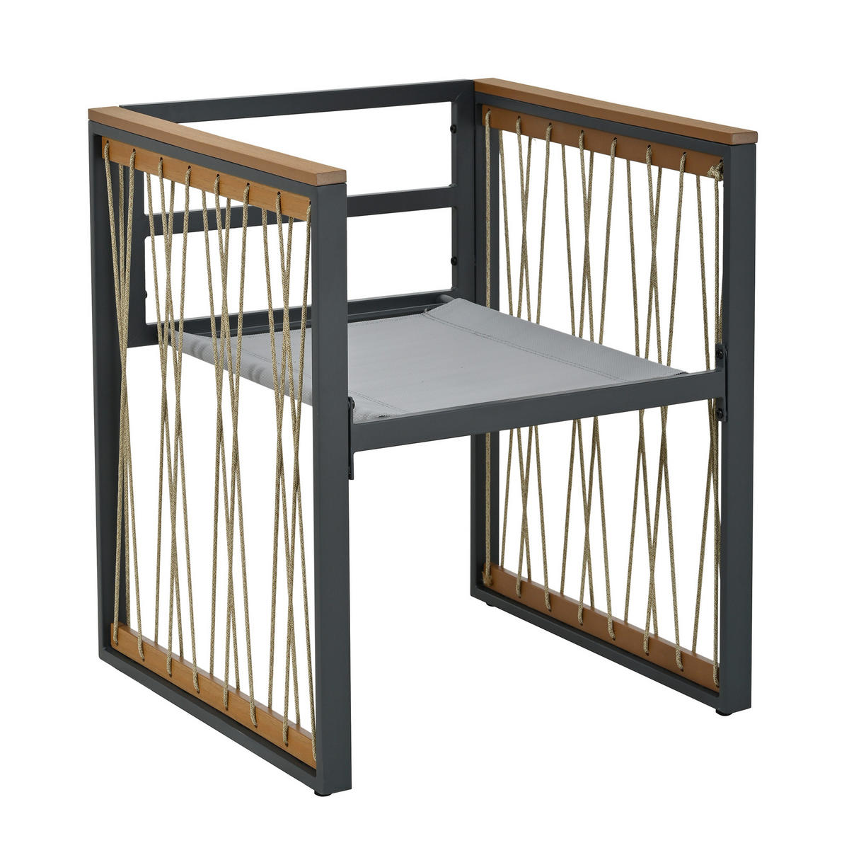 GARTEN-ESSGRUPPE 7-tlg. mit Tisch 117x117 cm Schwarz/Natur - Schwarz, Metall - Beauniv