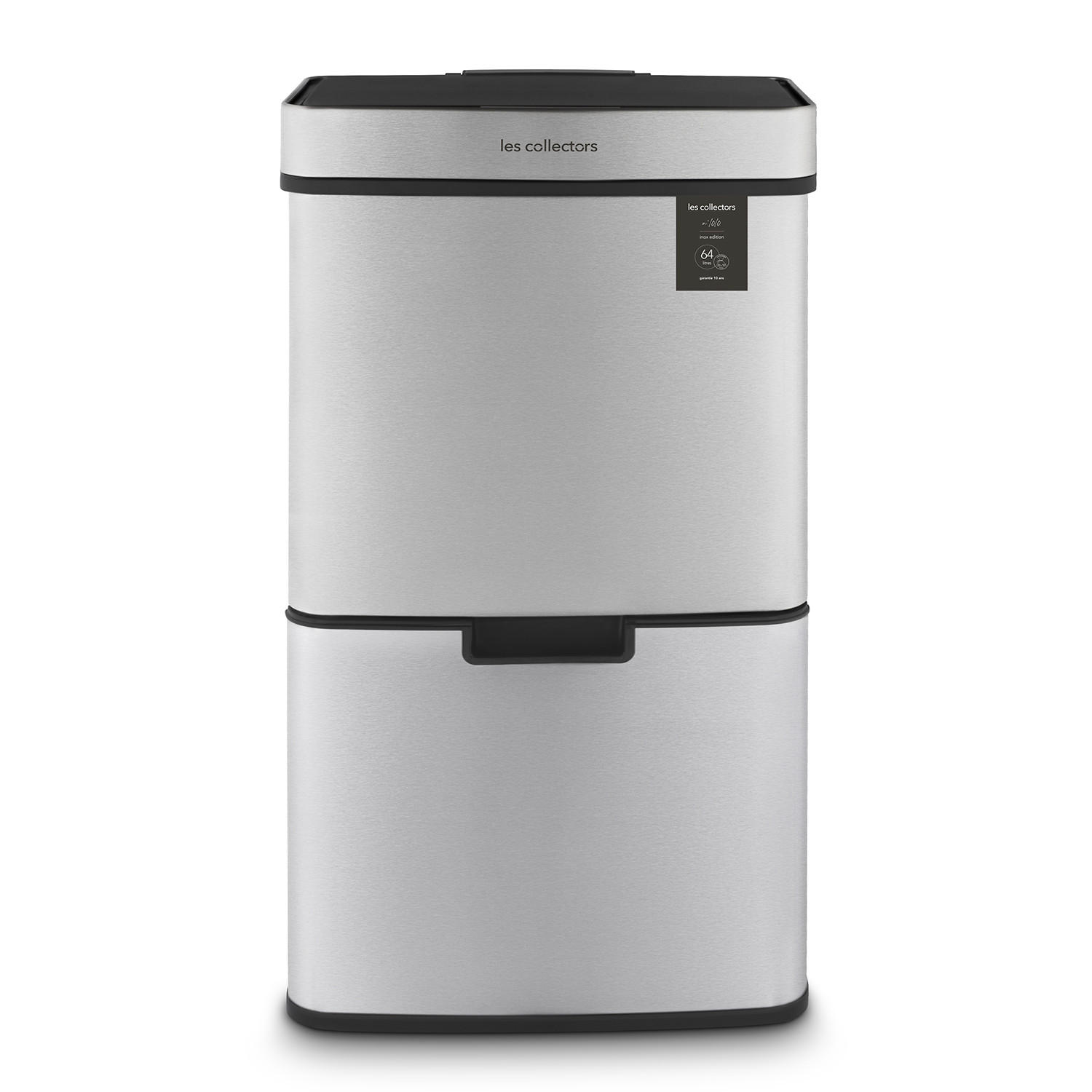 RECYCLINGMÜLLEIMER 64L, 2 x 11L 1 x 42L Behälter inox edition N°1010 - Silberfarben, Metall (42/79/31cm) - Les Collectors