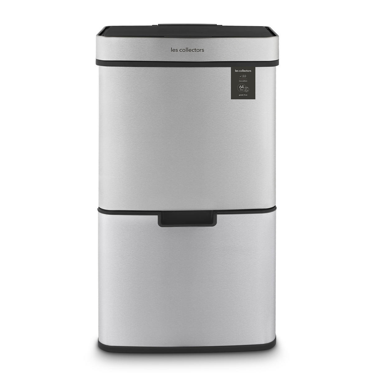 RECYCLINGMÜLLEIMER 64L, 2 x 11L 1 x 42L Behälter inox edition N°1010 - Silberfarben, Metall (42/79/31cm) - Les Collectors