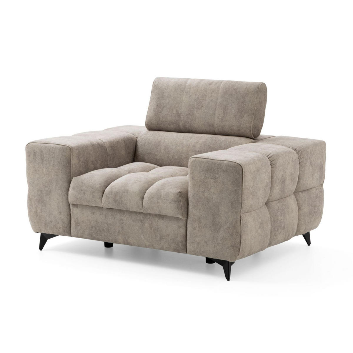 SESSEL PUDDING mit verstellbare Kopfstütze Velours Beige - Beige/Schwarz, Holz/Textil (140/93/100cm) - Muffo