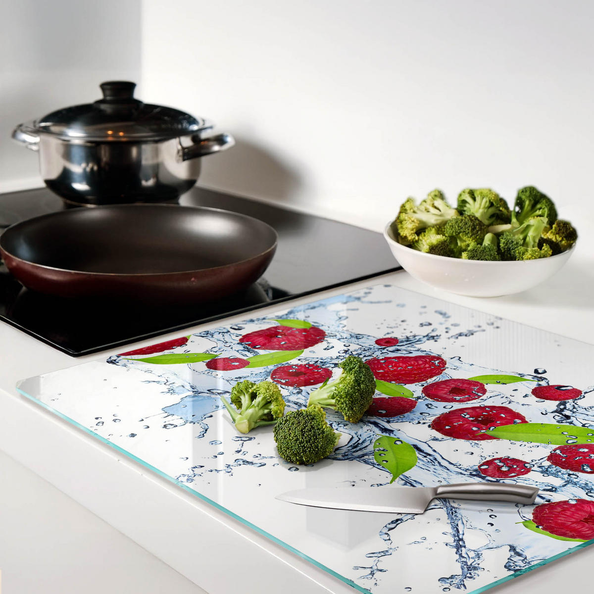 GLASPLATTE 60x52 cm Himbeeren und Wasser - Rot, Glas (60/0.4/52cm) - TULUP