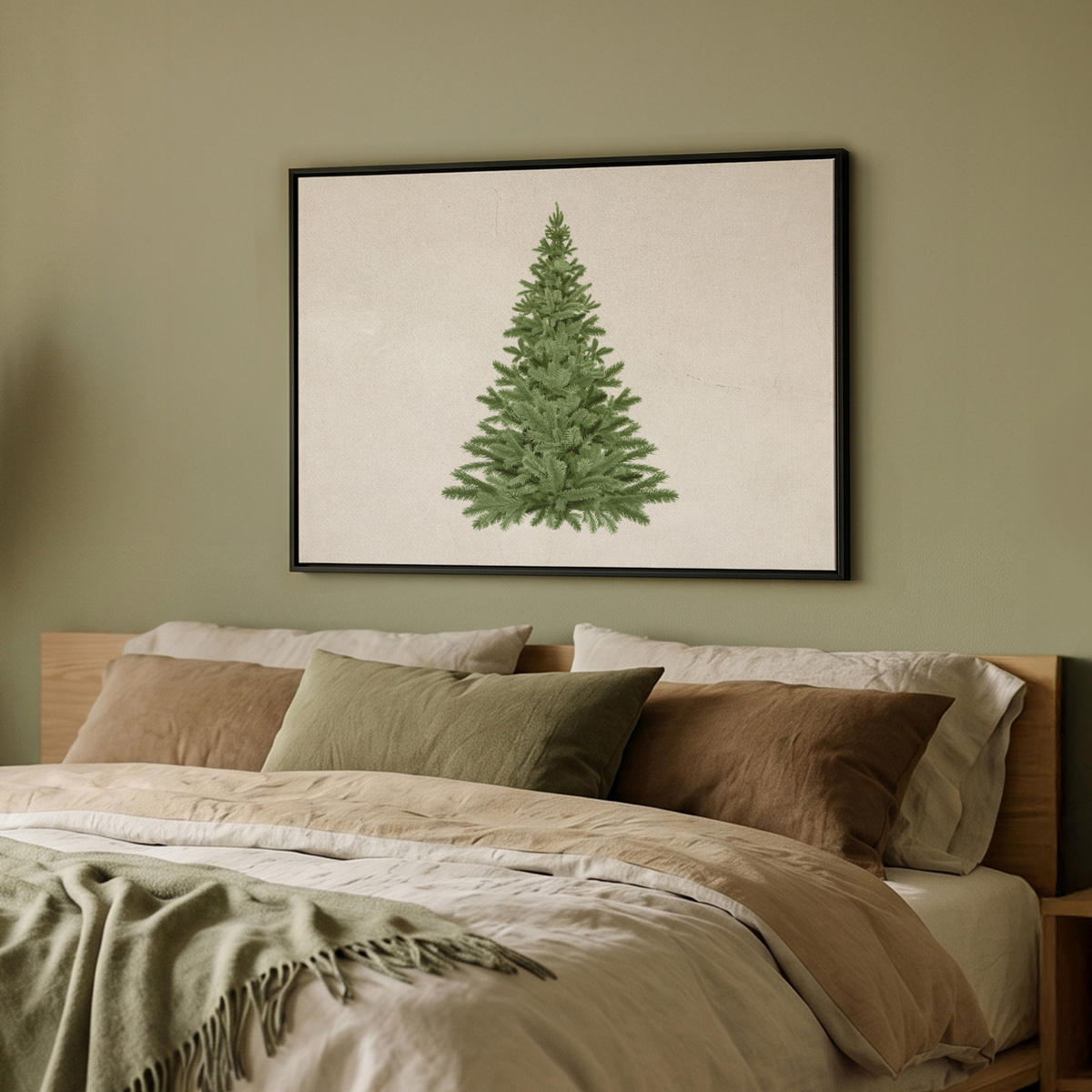 LEINWAND Bilder mit Rahmen - Weihnachtsbaum - Grün - Weihnachten - Feiertage - 70x50 - Olivgrün, Textil (70/50cm) - MuchoWow