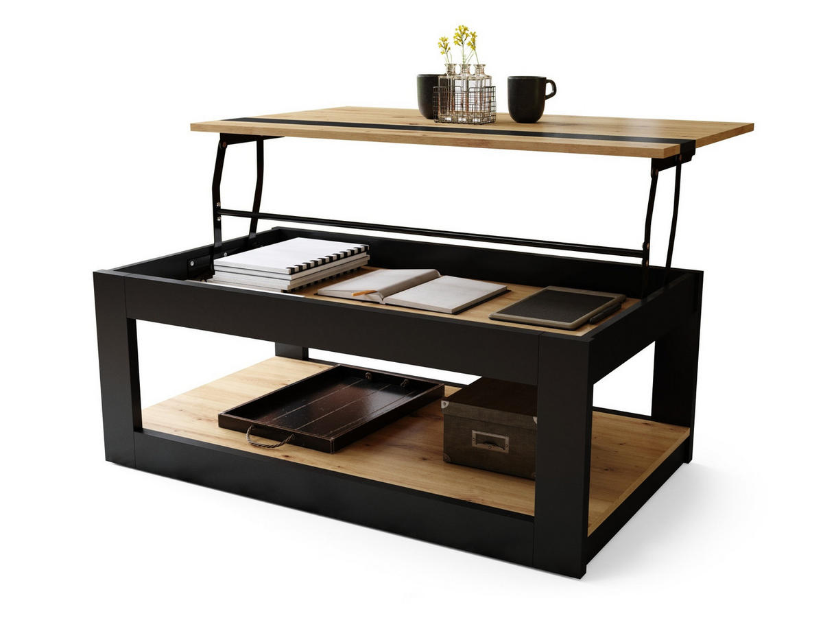 COUCHTISCH rechteckig Eiche Artisan Schwarz matt aufklappbar - Schwarz/Eiche Artisan, Holzwerkstoff (66/112/45cm) - designimpex