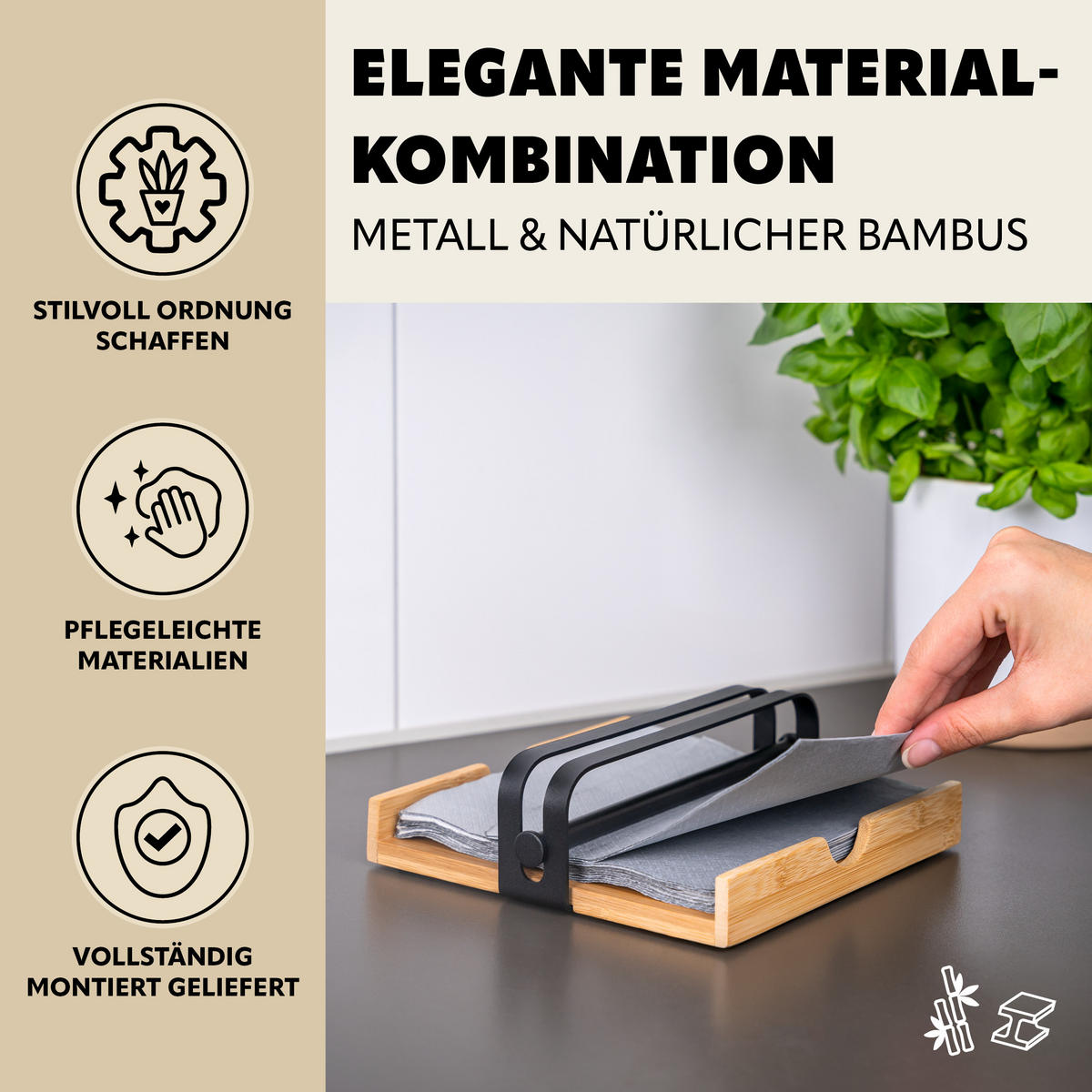 SERVIETTENHALTER, schwarz - Schwarz, Holz (19/5.5cm) - bremermann