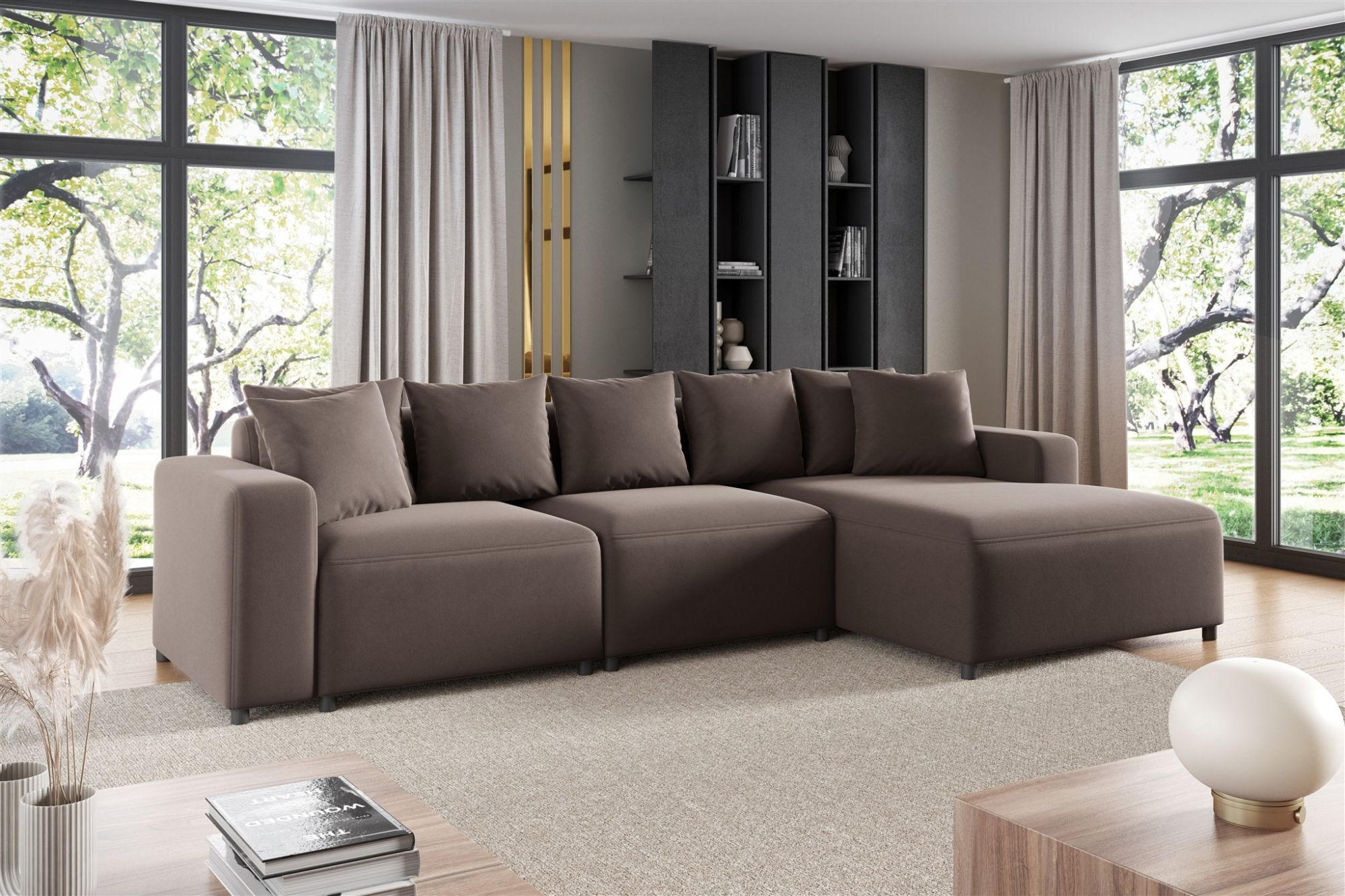 ECKSOFA Megan In Salvador - Braun, Holzwerkstoff/Textil (331/165cm) - Fun Möbel