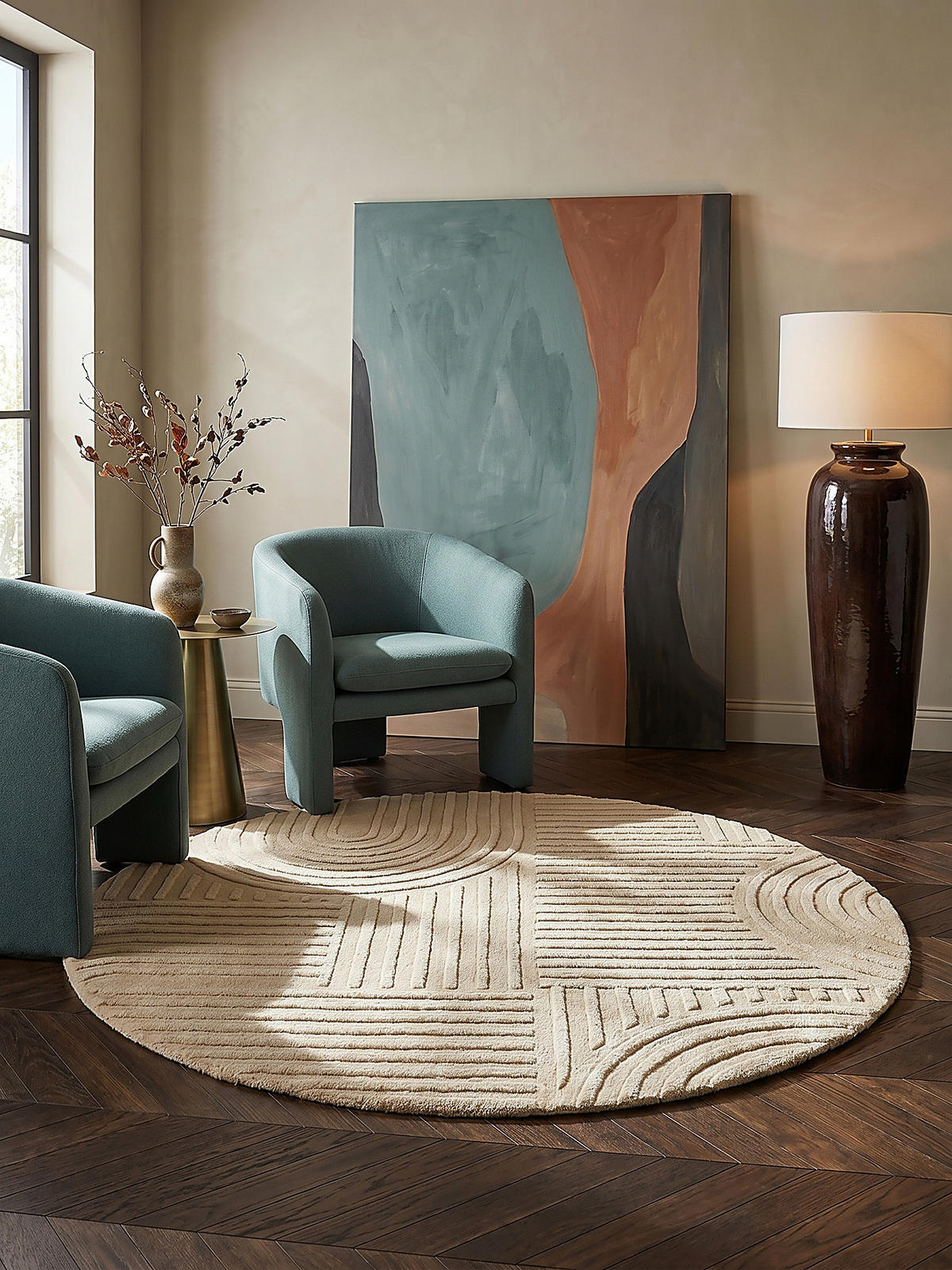WOLLTEPPICH LEVEN Ø 160 cm - Beige, Textil (160/160cm) - KADIMA DESIGN