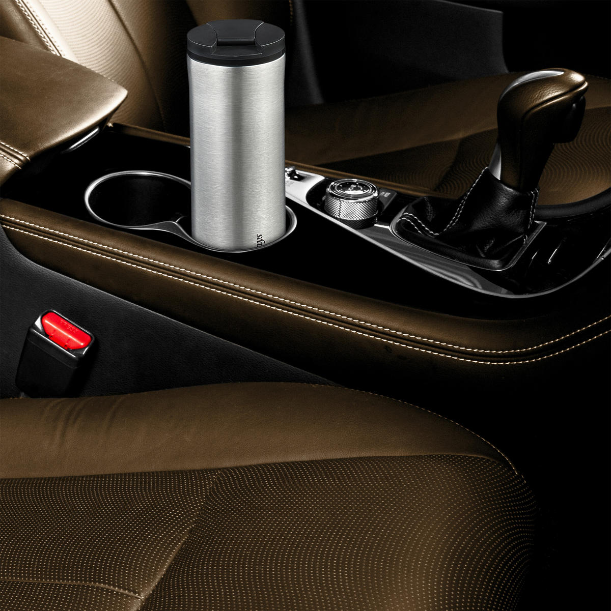 THERMOBECHER - Silberfarben, Kunststoff/Metall (0.4L) - Relaxdays