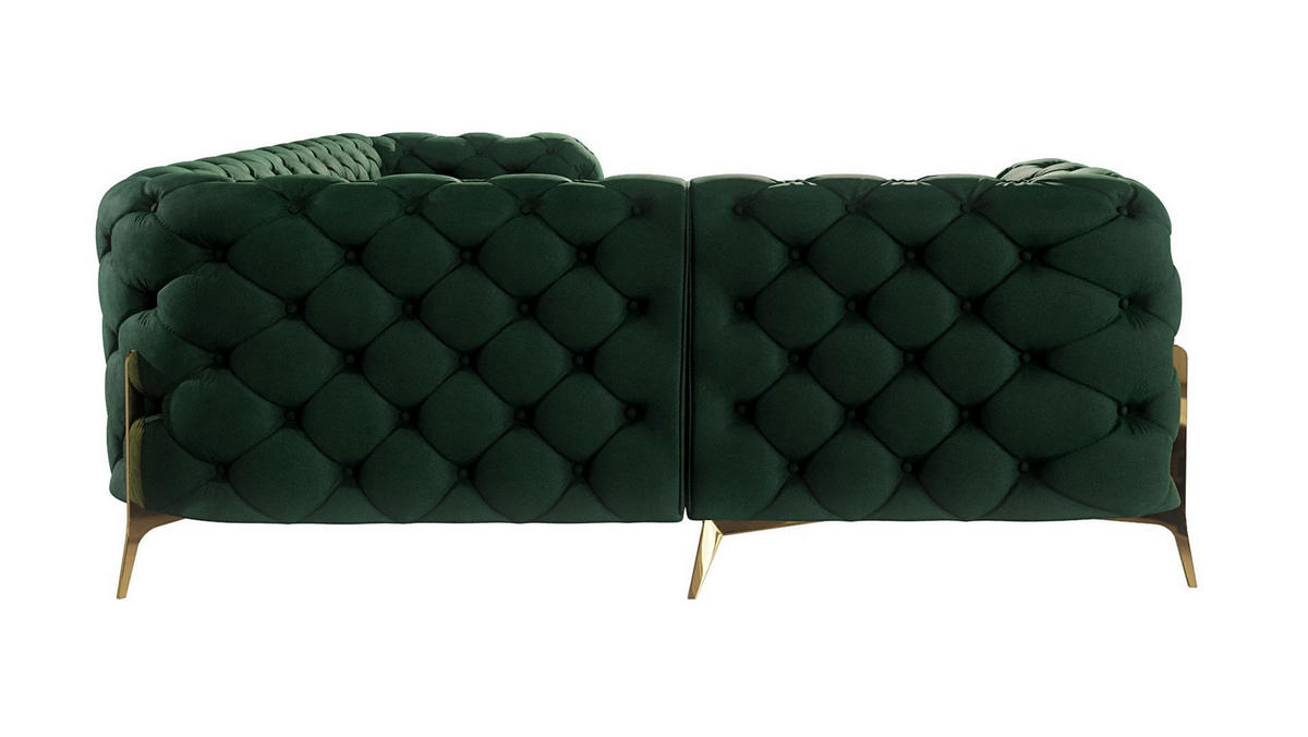 ECKSOFA Chesterfield Lexi Flasche Grün Samt, Ottomane links - Smaragdgrün/Goldfarben, Holz/Textil (264/204cm) - S-Style Möbel