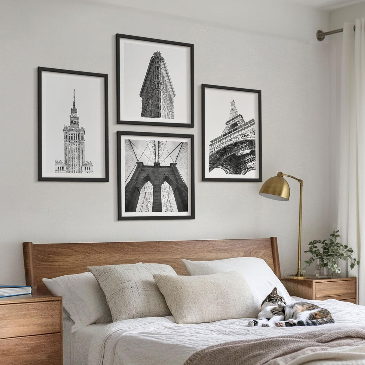 BILDER SET 4er Set - 50x50 cm & 40x60 cm Schwarzer Rahmen - Architektur Schwarz-Weiß-Minimalismus - Schwarz, Kunststoff (50/50cm) - TULUP