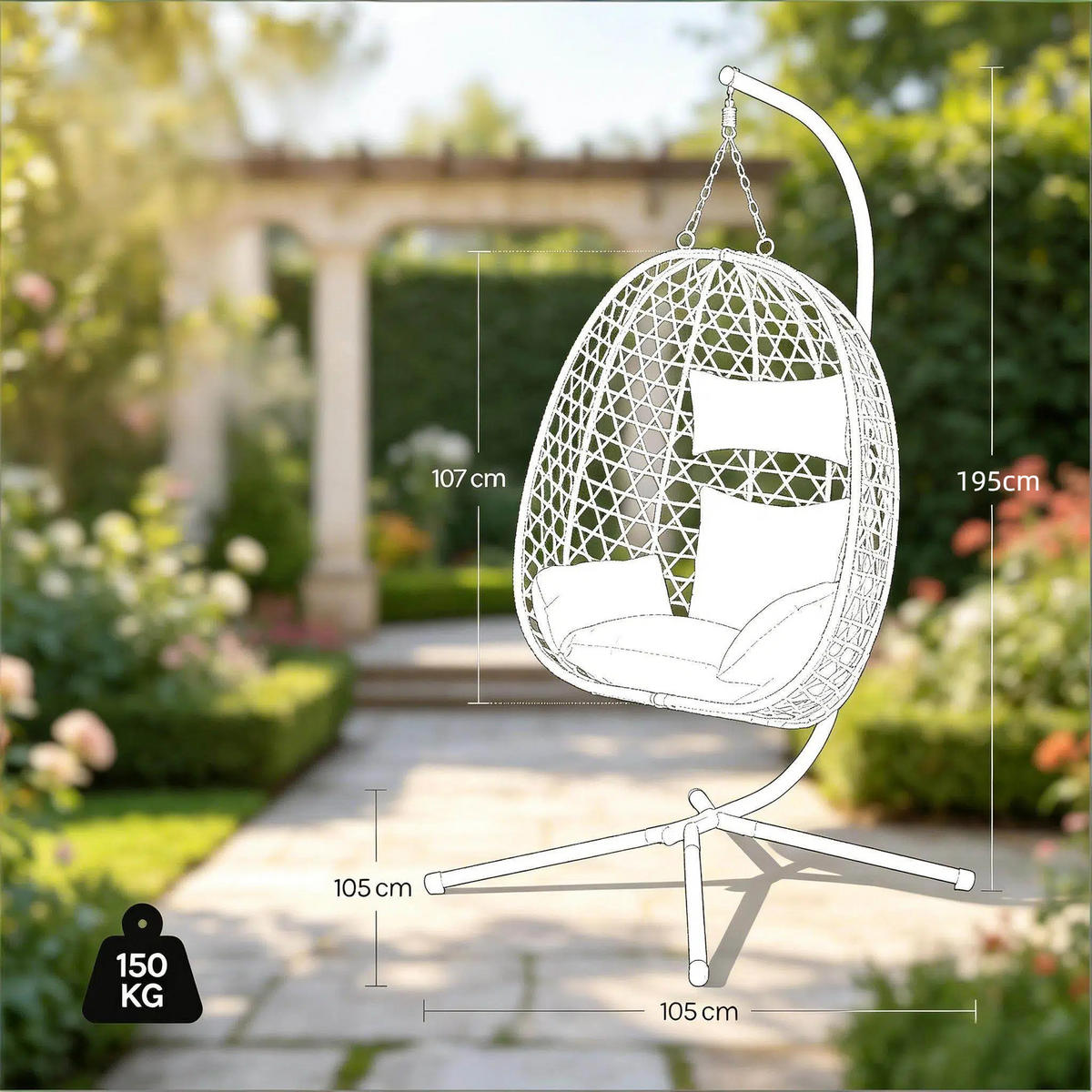 HÄNGESESSEL PE-Rattan höhenverstellbar, DE-42142, Anthrazit - Anthrazit, Metall (105/195/105cm) - ComfortXL
