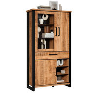 VITRINE Mango, schwarz 106 x 195 cm, Vitrinenschrank für Wohn- und Esszimmer - Schwarz/Naturfarben, Glas/Holzwerkstoff (106/195/45cm) - Top.Furn