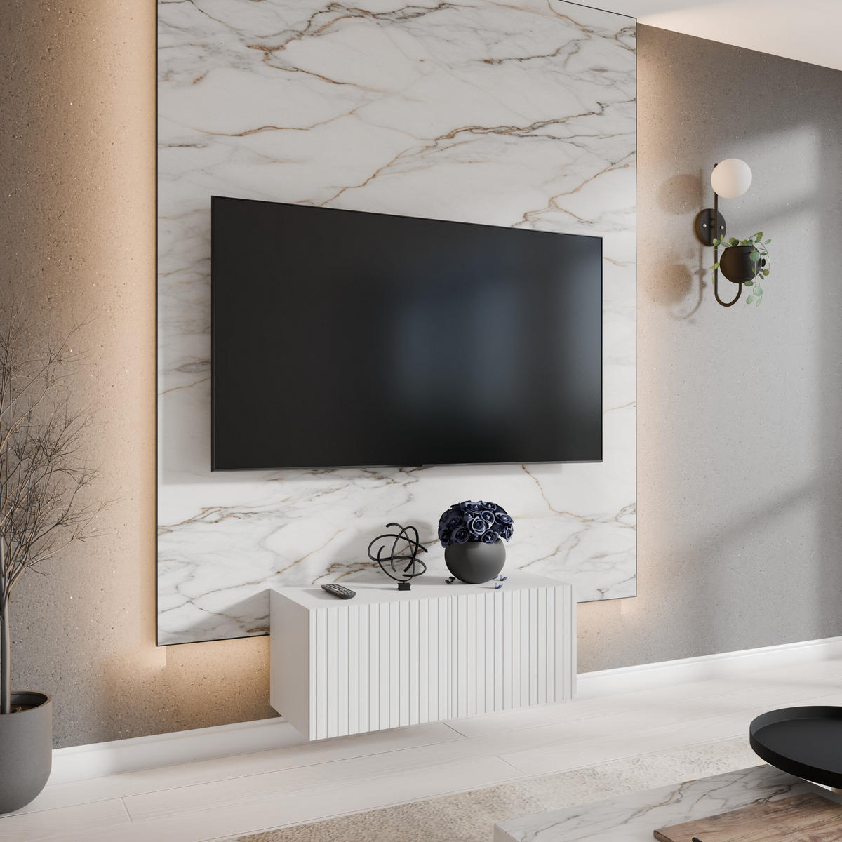 LOWBOARD LIVO 100/41/40 cm, Hängender TV-Schrank Weiß - Weiß, Holzwerkstoff (100/41/40cm) - MASSENO