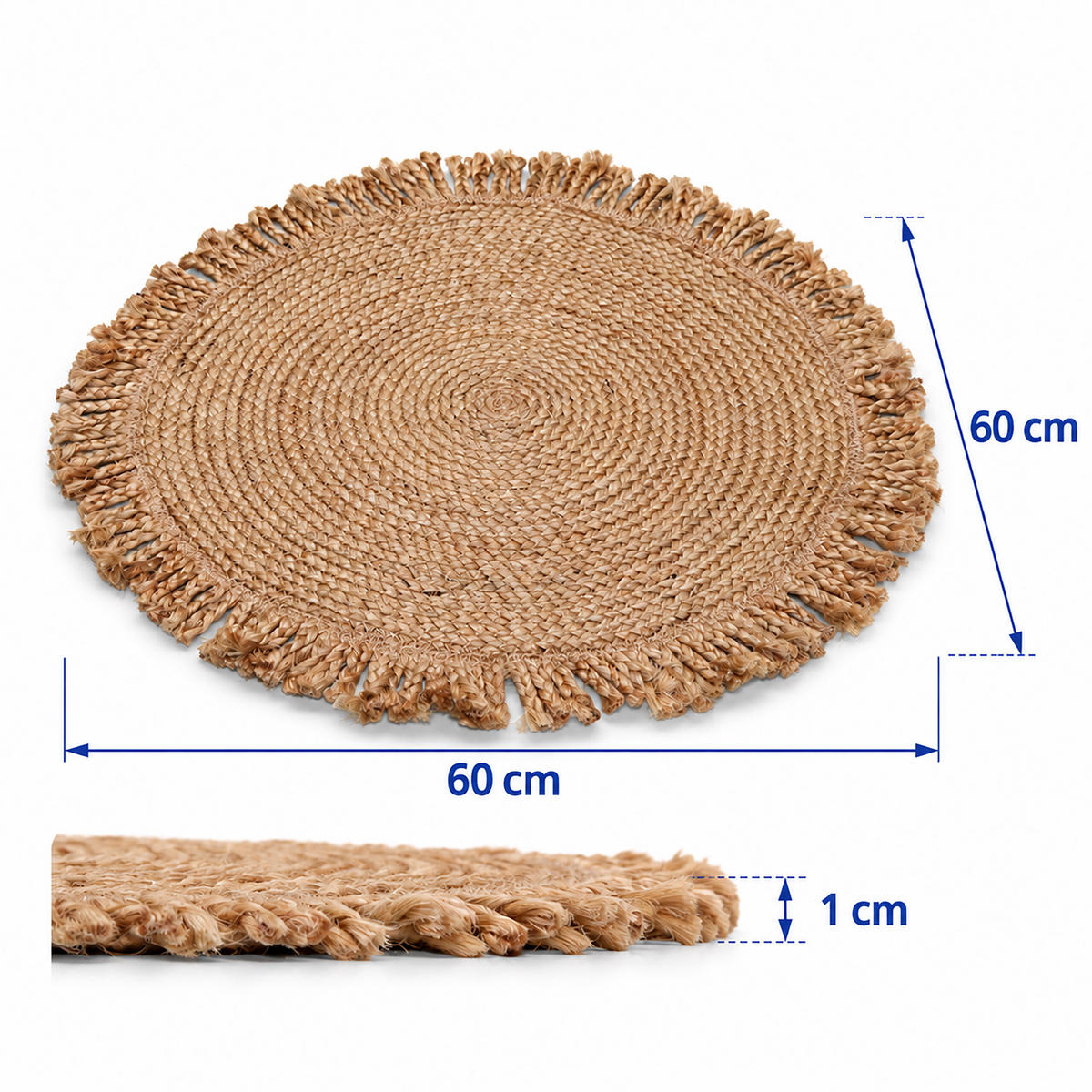 PREPROGA naravna okrogla juta ročno tkana 60 cm - bež, tekstil (60/60cm) - Relaxdays