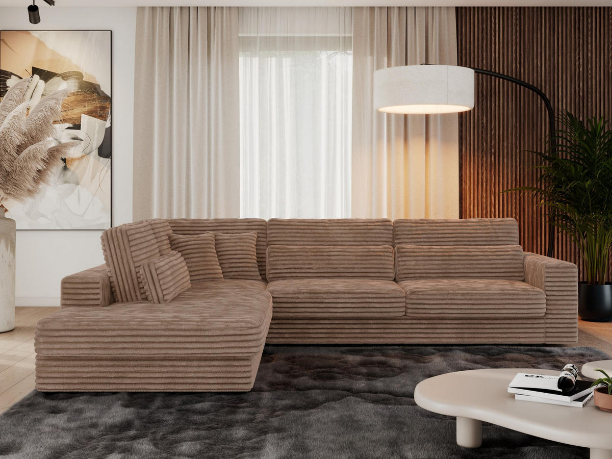 ECKSOFA Savona Braun breiter Cord - links - Schwarz/Braun, Kunststoff/Textil (316/249cm) - MKS