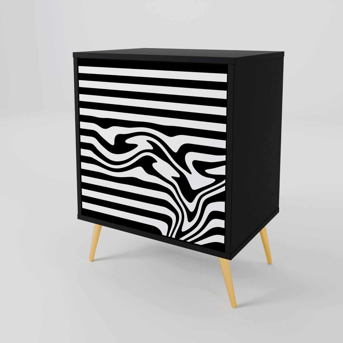SIDEBOARD SPECTRA SHOWCASE, Schwarz, 57,5x42x72,5 cm, Schwarze Metallfüße - Multicolor/Schwarz, Holzwerkstoff/Metall (57.5/72.5/42cm) - SpaceRebels