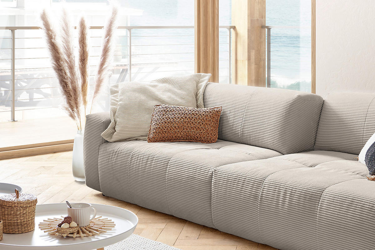 SOFA MIT SITZTIEFENVERSTELLUNG PALACE Steingrau Cord - Greige/Schwarz, Kunststoff/Textil (298/74/120cm) - KAWOLA