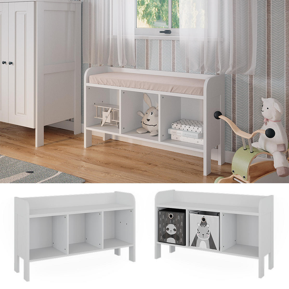 KINDERSITZBANK Ajaton Weiß 107.2 x 63.8 cm - Weiß, Holzwerkstoff (107.2/63.8/30.6cm) - VitaliSpa