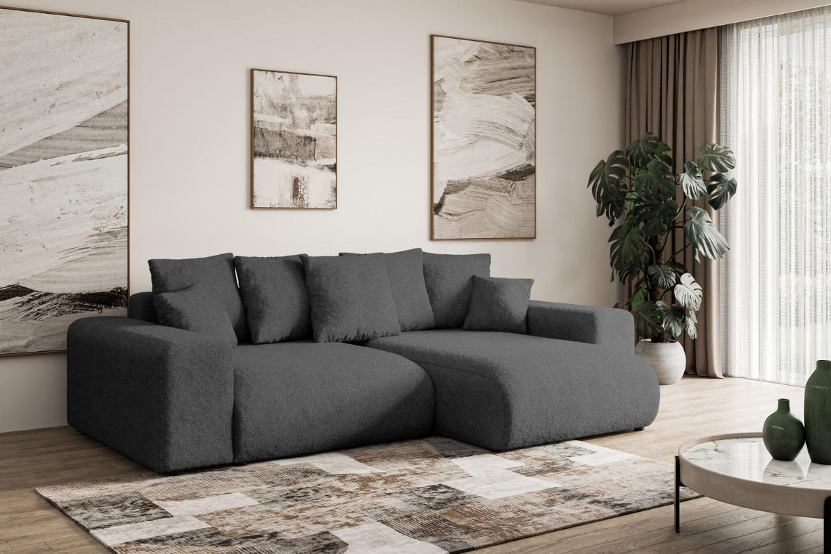 ECKSOFA Ottomane rechts ESKAR-L 266x176x84 Platinfarben Bouclé - Platinfarben/Schwarz, Holzwerkstoff/Kunststoff (176/266cm) - ALTDECOR