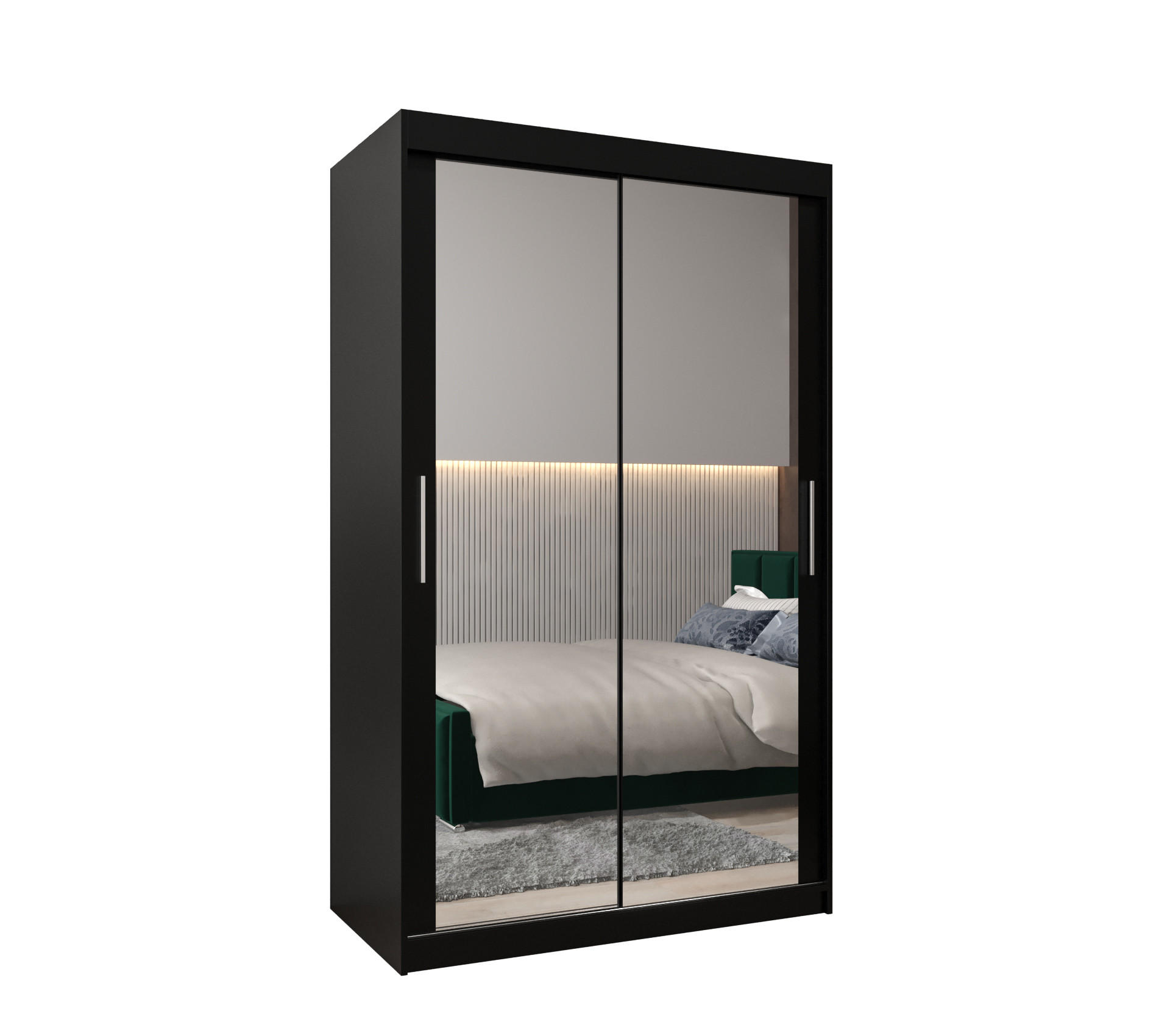 SCHWEBETÜRENSCHRANK 200/120/62 2-türig - Silberfarben/Schwarz, Holz/Kunststoff (120/200/62cm) - Abiks Möbel