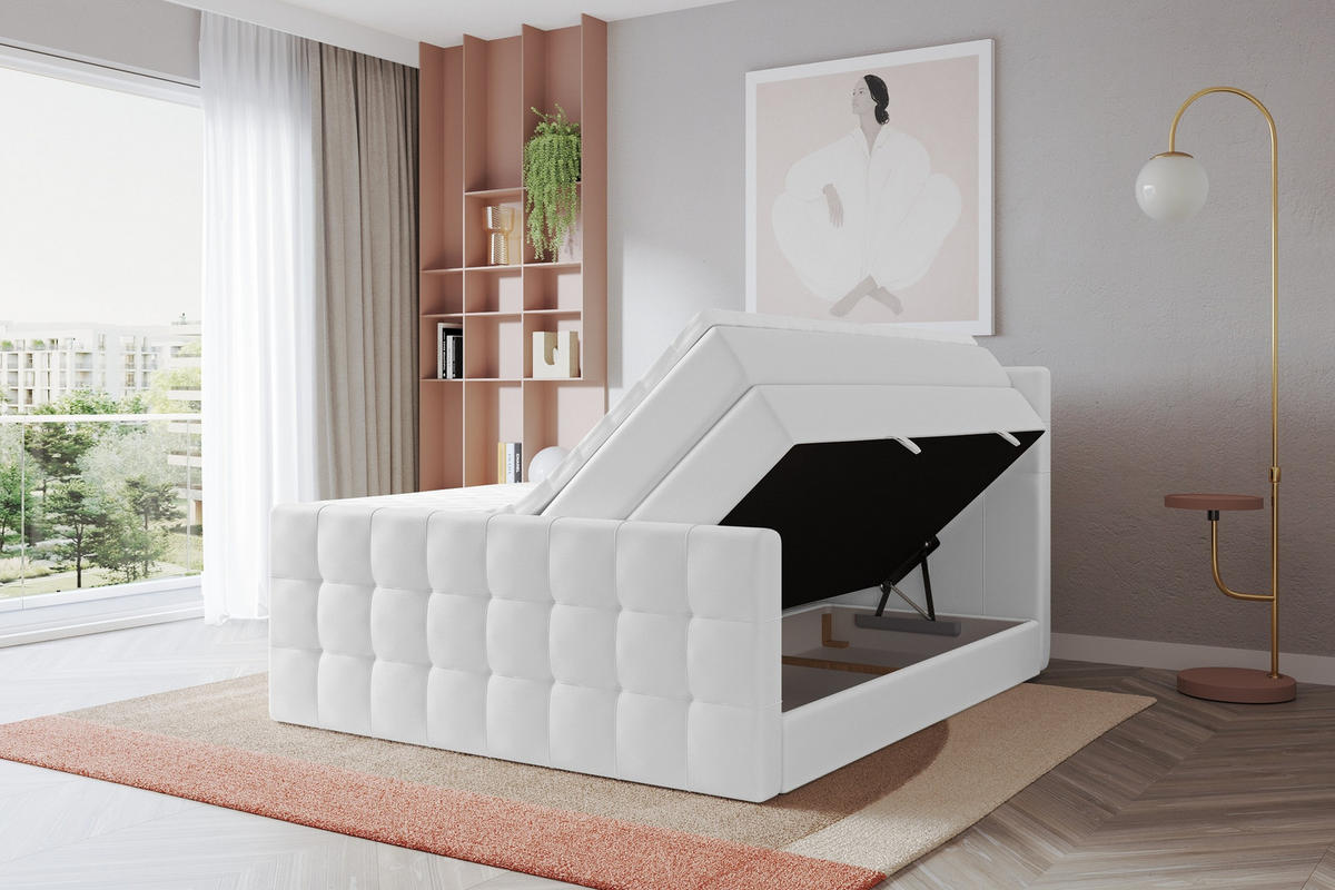 BOXSPRINGOVÁ POSTEL s matrací H3/H4 - IGAN-Z KING - 140x200 cm Bílá - vysoce lesklá bílá, kompozitní dřevo (143/200cm) - ALTDECOR