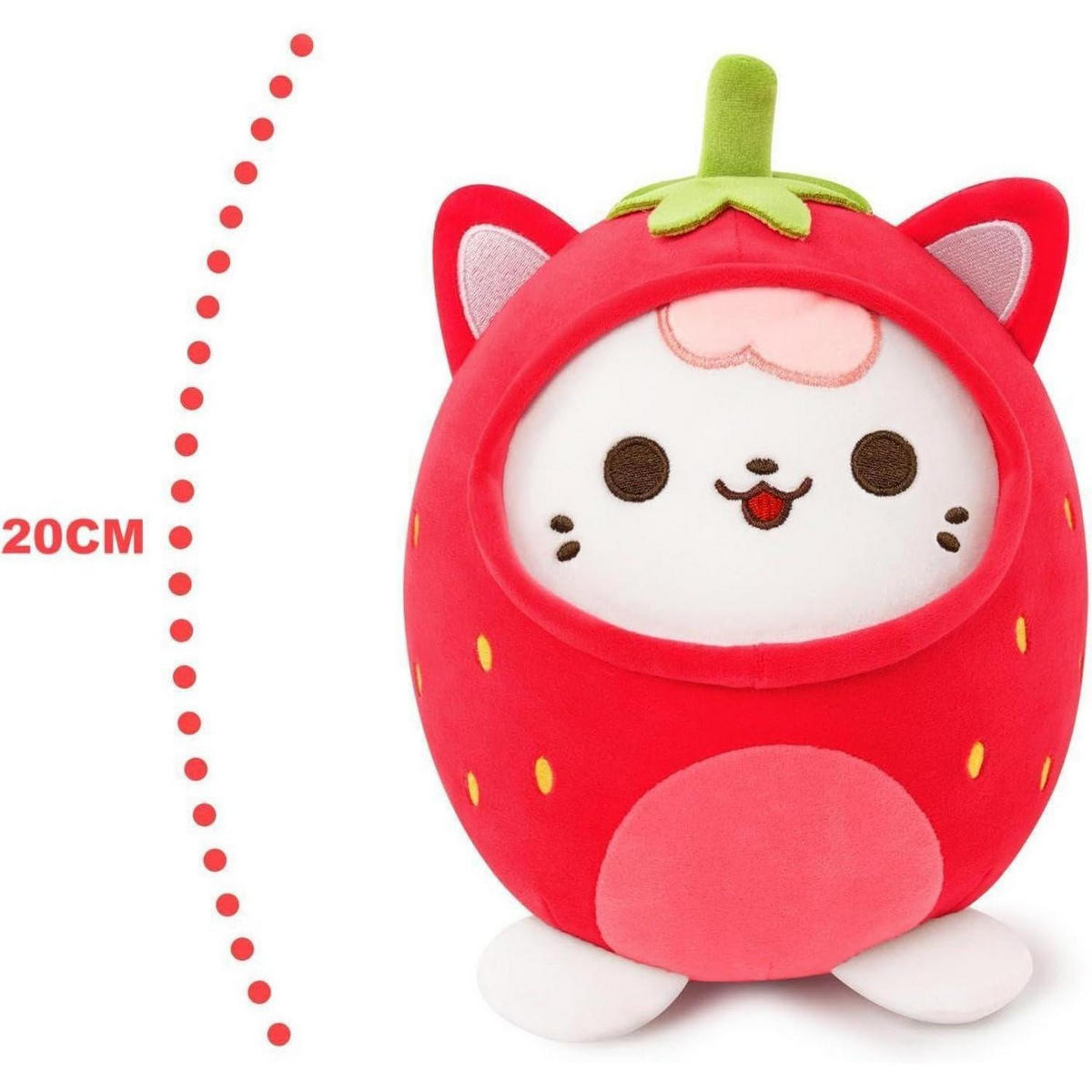 PLÜSCHTIER Katze Erdbeere 20 cm - Rot, Textil (20/20cm)