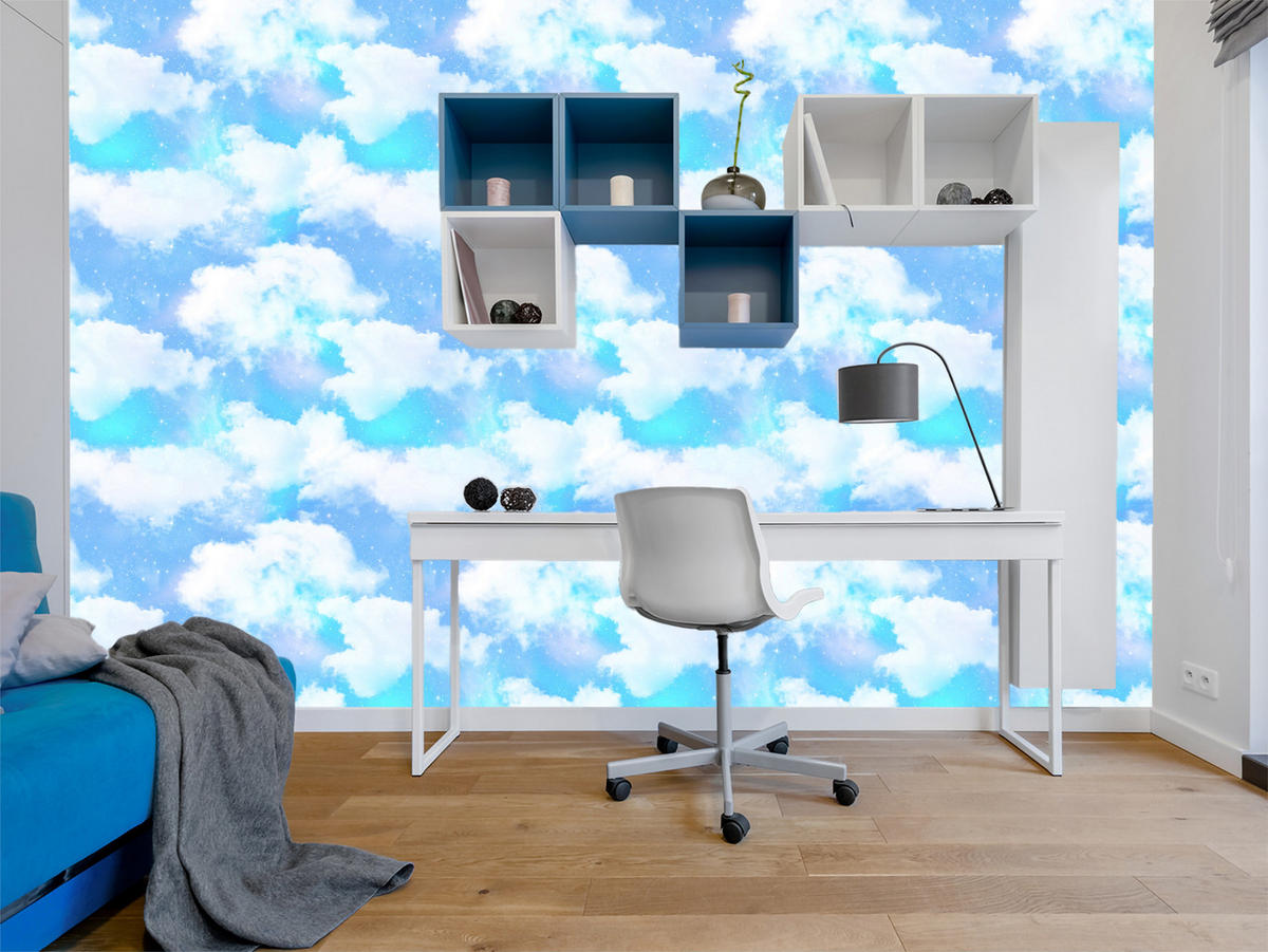 VLIESTAPETE Wolkenhimmel – Blau, Weiß – 50x1000 cm - Blau/Weiß, Papier (50/1000cm) - Muralo