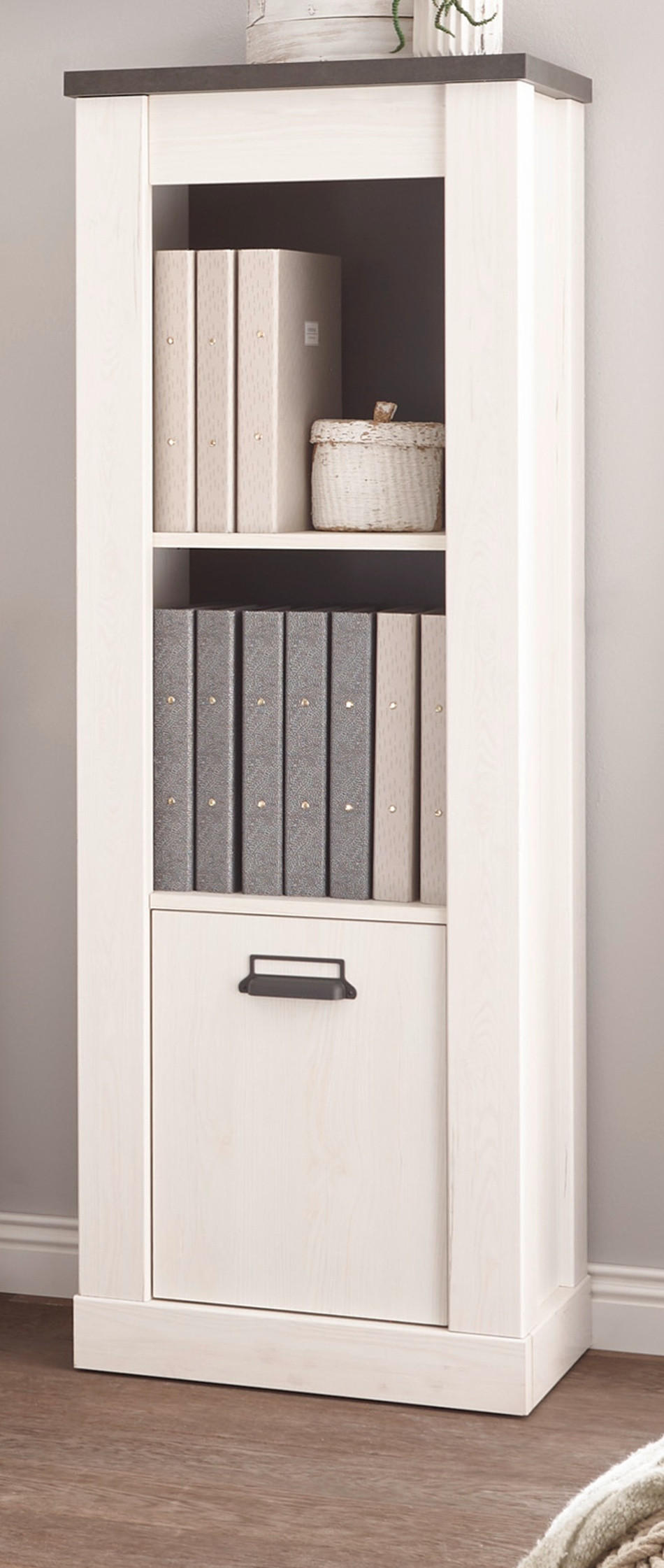 REGAL weiß Pinie, anthrazit, Landhaus, Regalschrank 51 x 146 cm - Anthrazit/Weiß, Holzwerkstoff/Metall (51/146/38cm) - Furn.Design